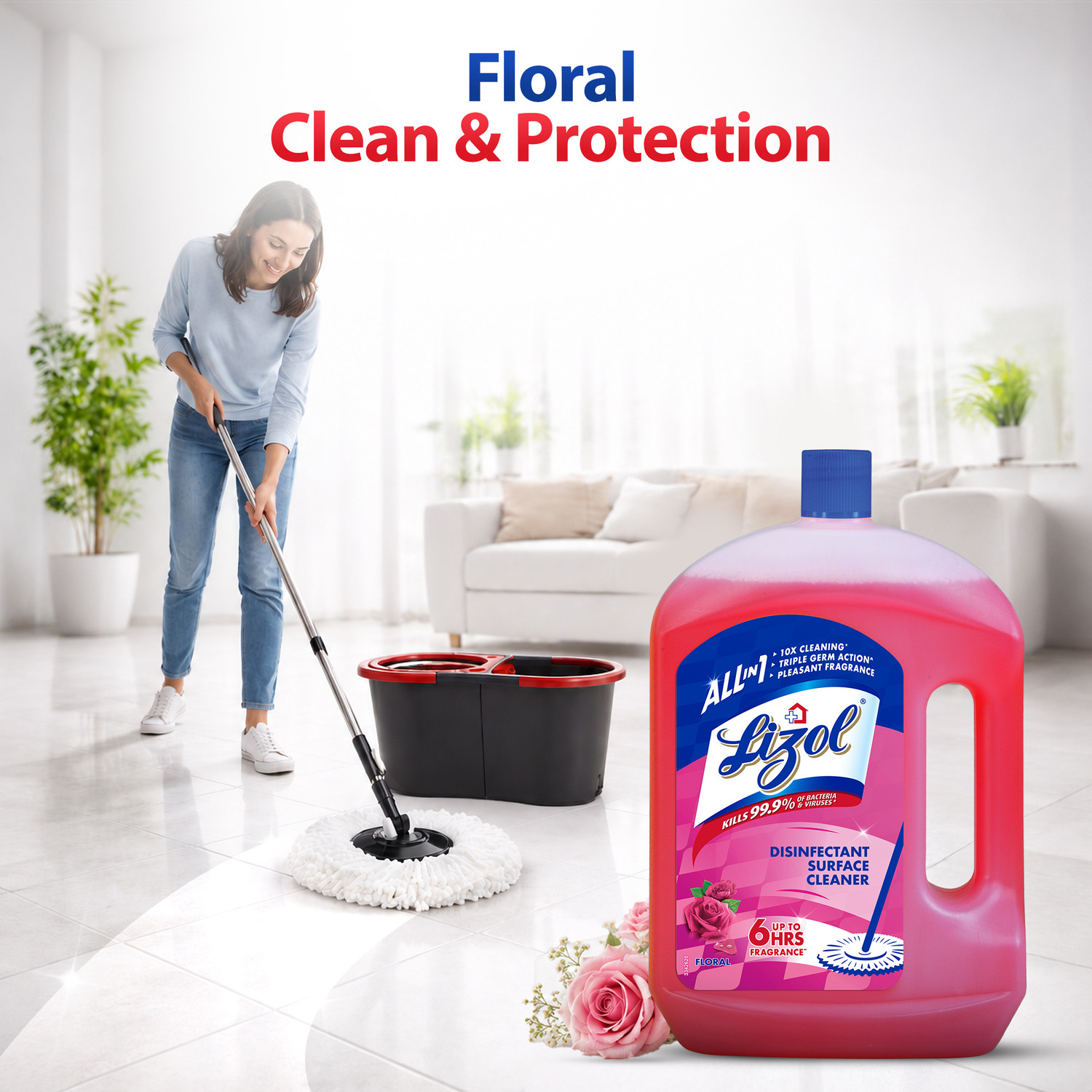 Image of Lizol Disinfectant Surface Cleaner - Floral (2 L)