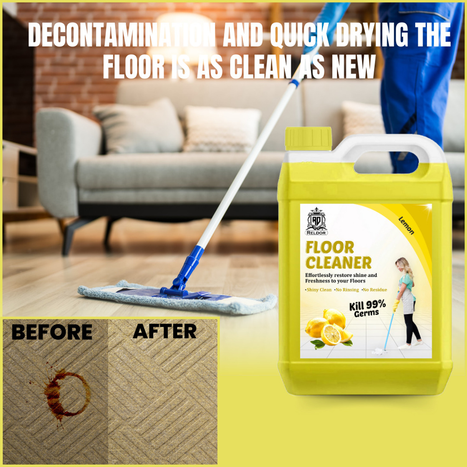 Image of RELDOR Tile, Floor & Ceramic Cleaner, Multi-surface Bathroom Cleaner Kills 99.9% Germs LEMON