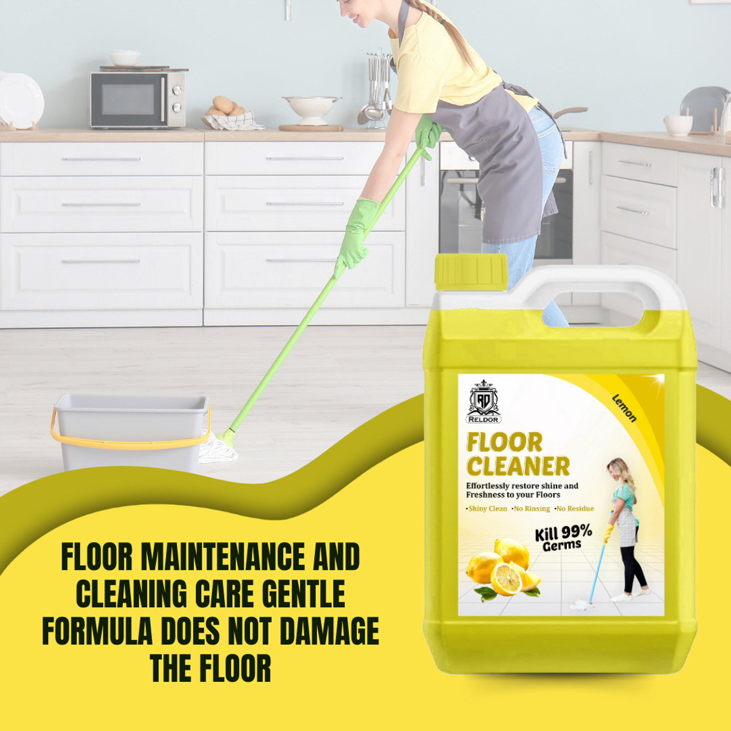 Image of RELDOR Tile, Floor & Ceramic Cleaner, Multi-surface Bathroom Cleaner Kills 99.9% Germs LEMON