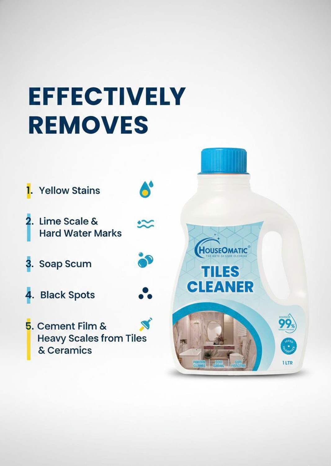 Image of HOUSEOMATIC Tiles Cleaner 1 Ltr | Professional Tile | Floor & Ceramic Cleaner (1 Litre) NA