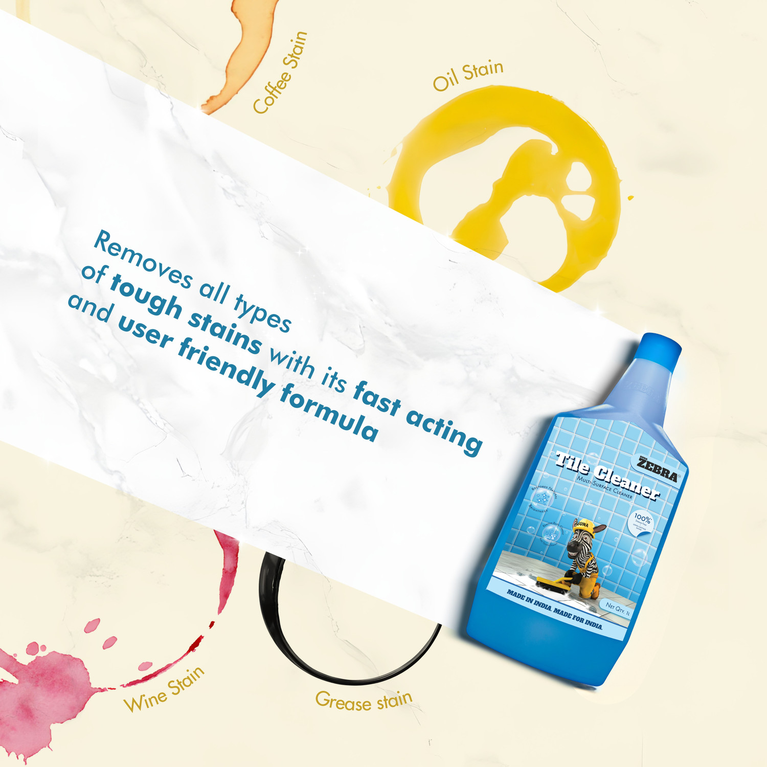 Image of suna zebra ZEBRA Tile Cleaner | Heavy-Duty Stain Remover for Tiles & Floors |(1 Litre) Fragrance free