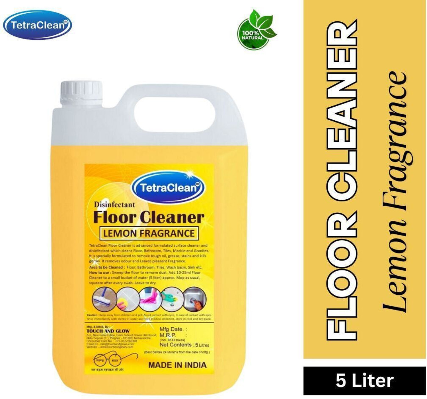 Image of TetraClean Floor Cleaner | Disinfectant Floor Cleaner 5 Liter Germ Protection Lemon