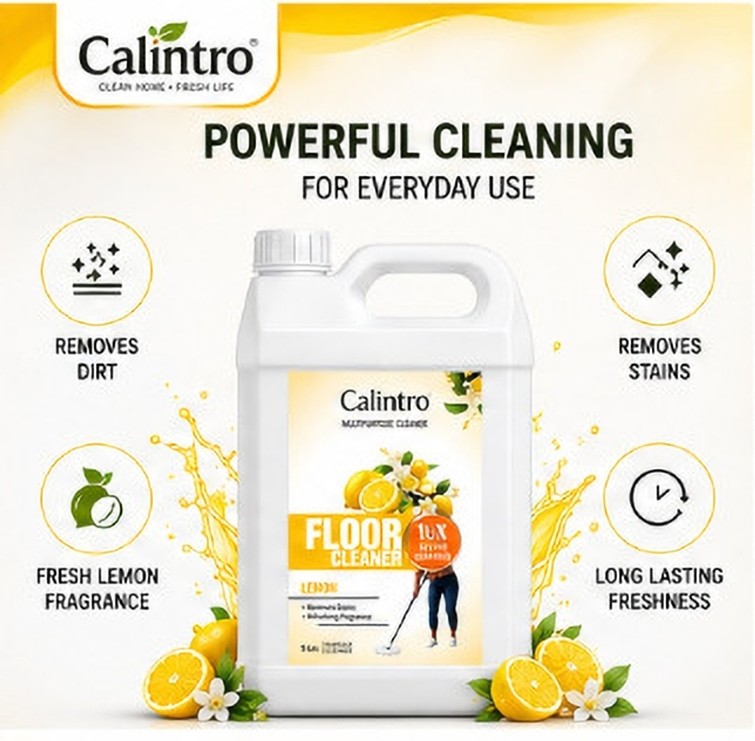 Image of Calintro Lemon Floor Cleaner 5L Powerful Stain Remover Fresh Fragrance Formula Lemon