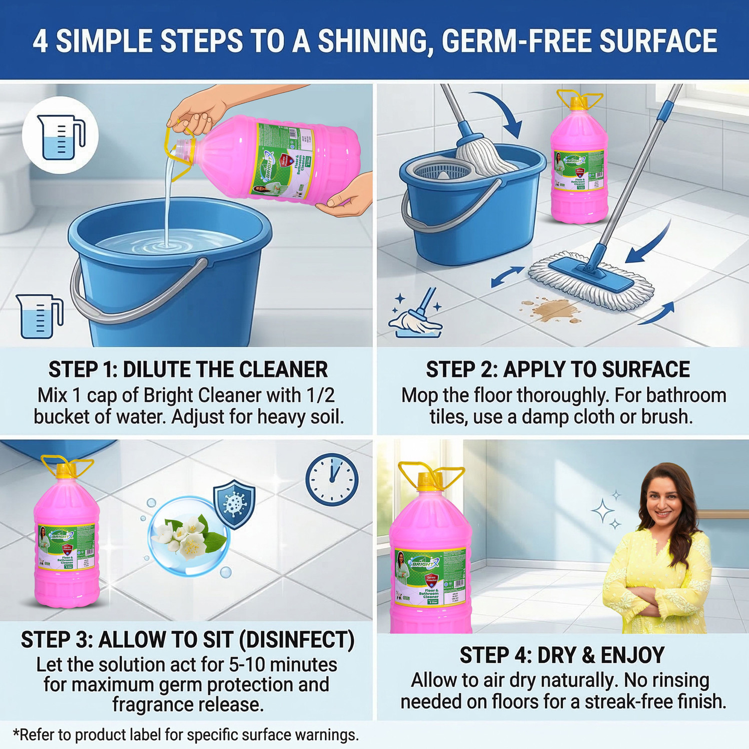 Image of Brightx Deep Cleaning Phenyl For Floor And Bathroom Cleaner Jasmine