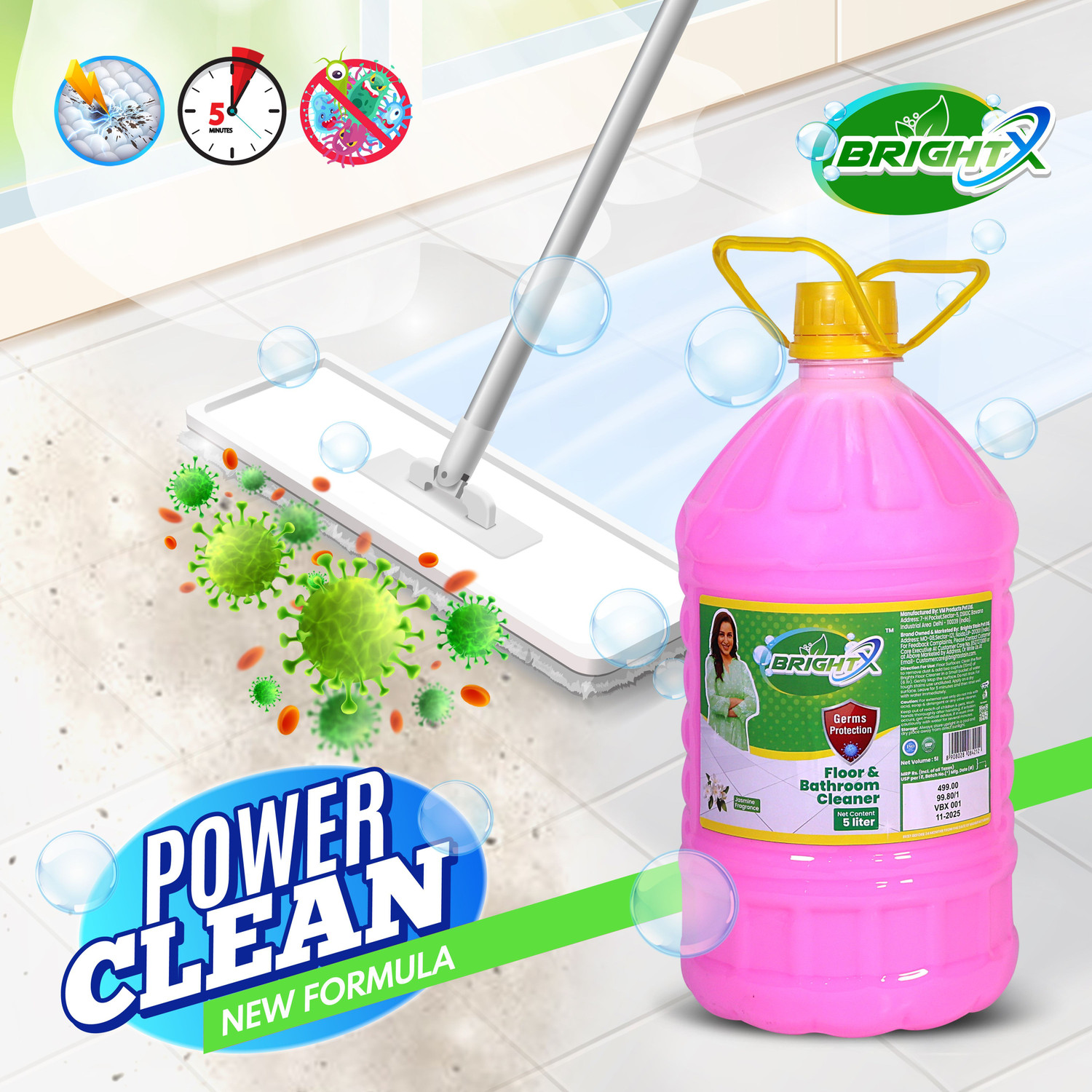 Image of Brightx Deep Cleaning Phenyl For Floor And Bathroom Cleaner Jasmine