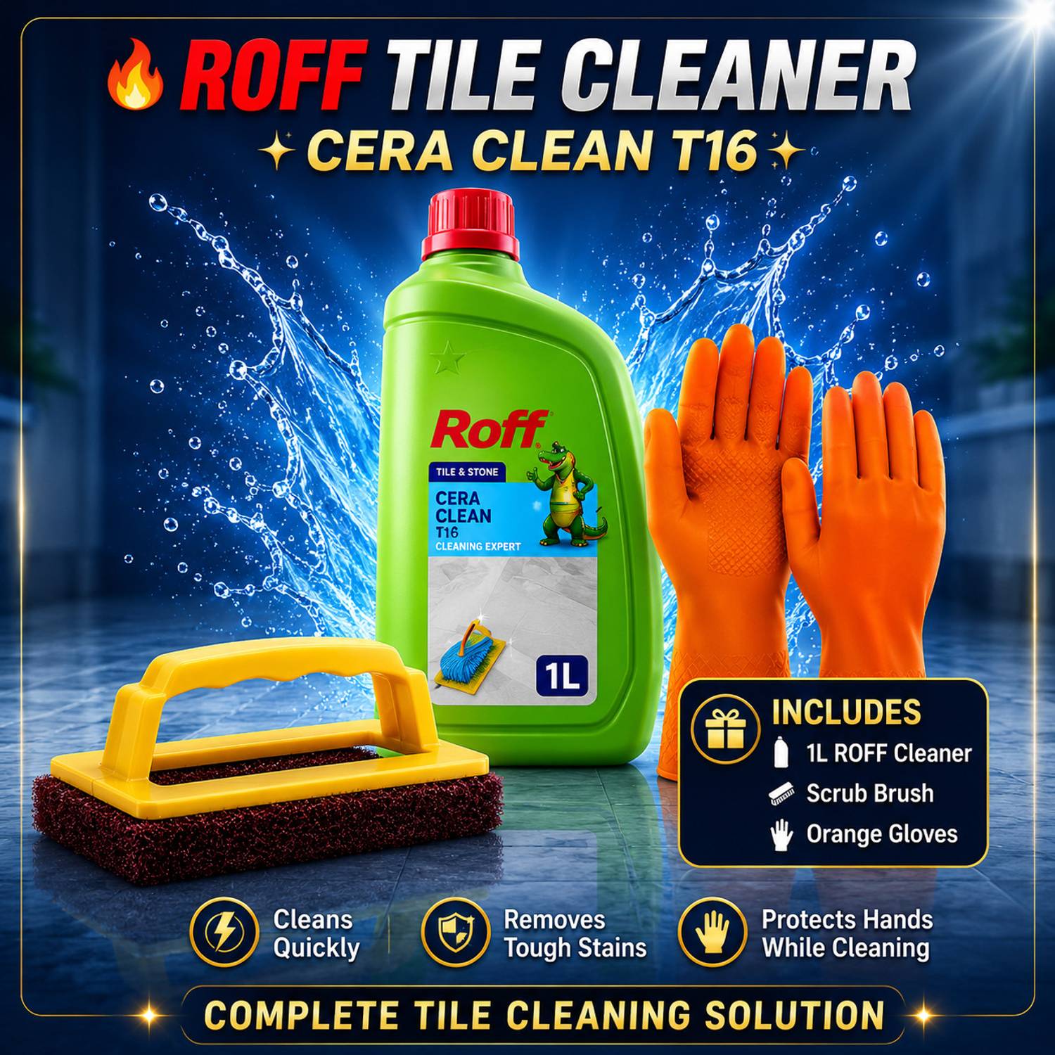 PIDILITE ROFF Cera Clean T16 1L Tile Cleaner with Scrub Brush &