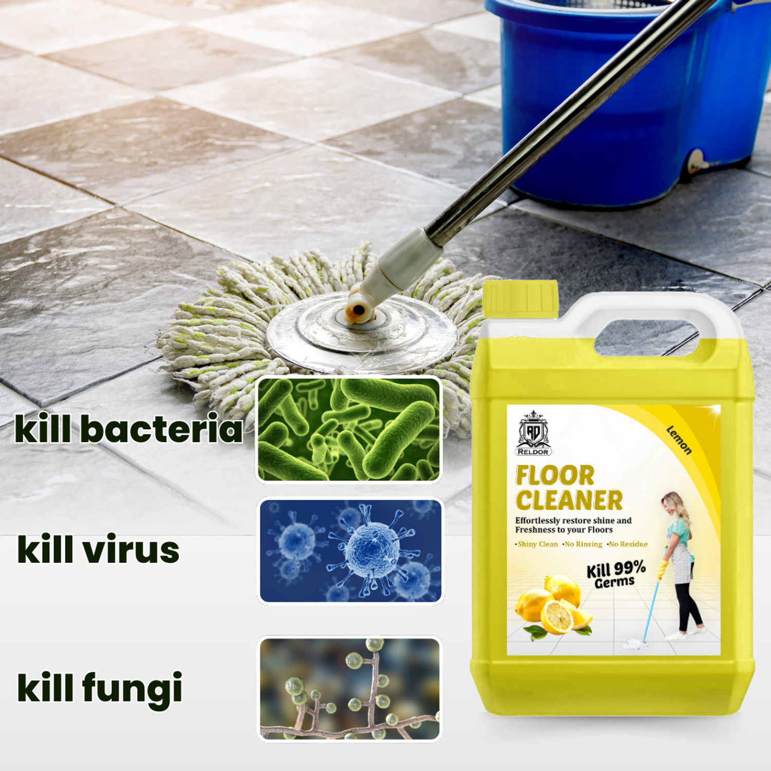 Image of RELDOR Tile, Floor & Ceramic Cleaner, Multi-surface Bathroom Cleaner Kills 99.9% Germs LEMON