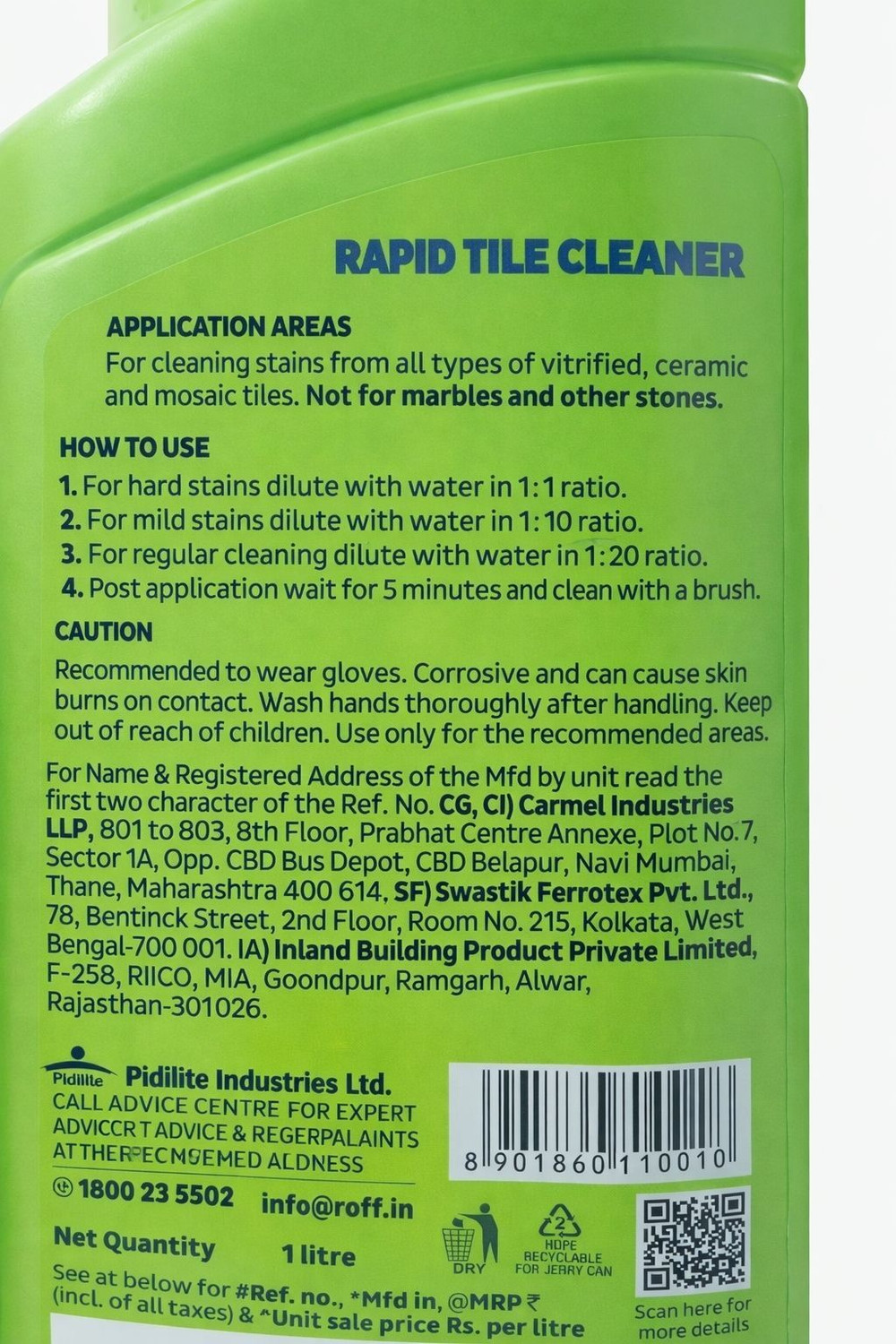 Image of Padilite industry ltd Roff Cera Clean Professional Tile & Floor Cleaner 1 Litre Roff Cera Clean