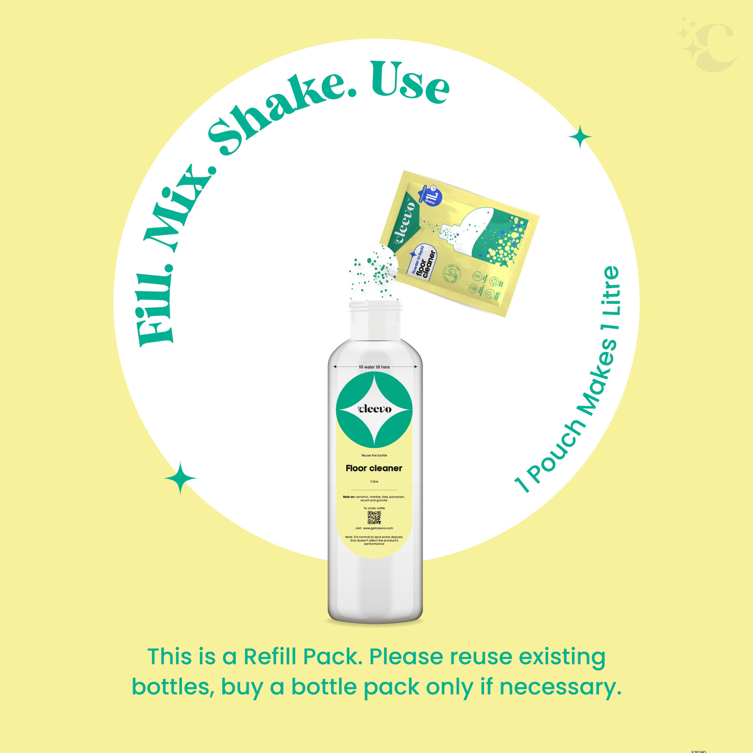 Image of cleevo Floor Cleaner Liquid | Refill Pack | Non-Toxic Bathroom Tile Lemon