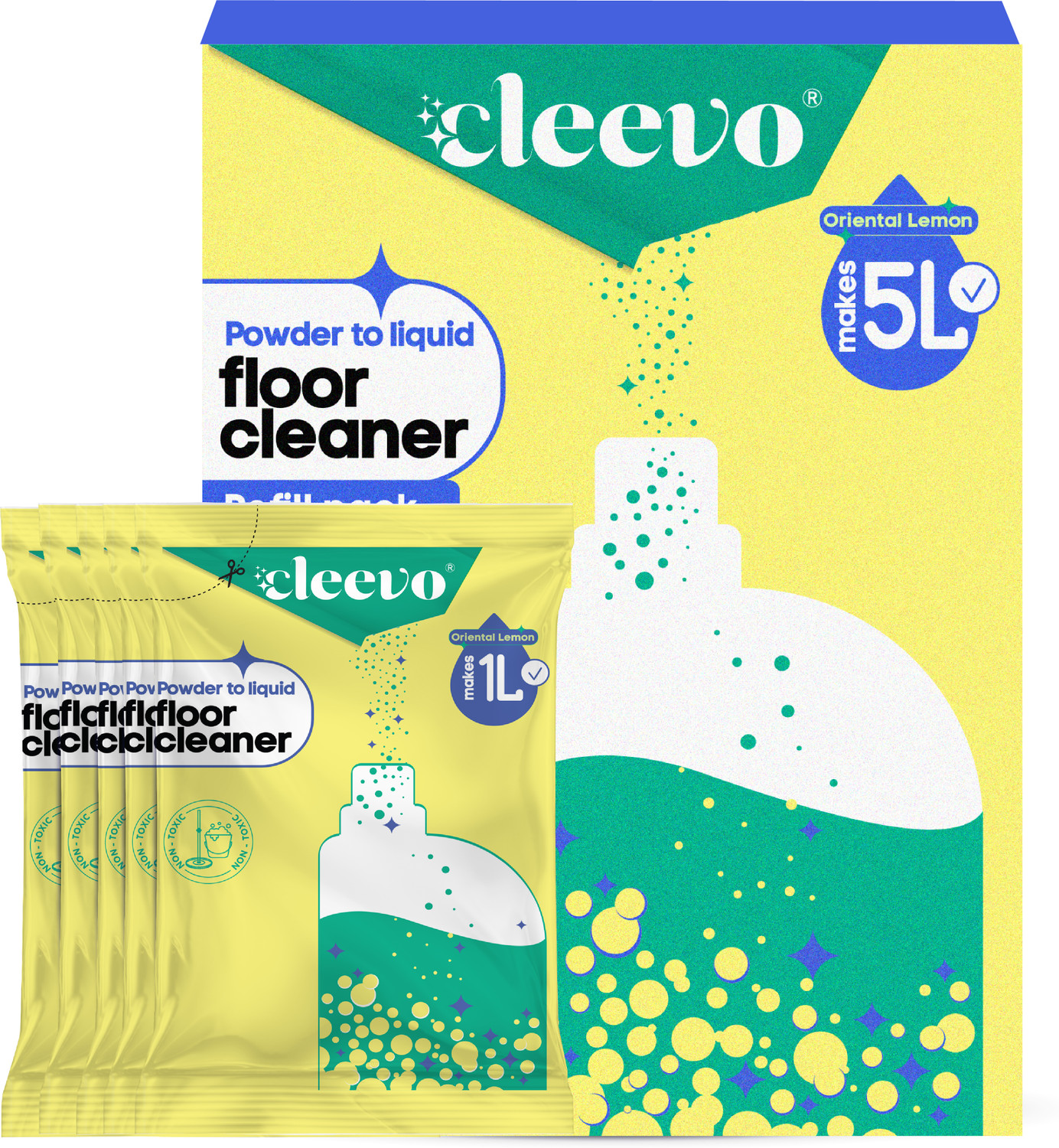 Image of cleevo Floor Cleaner Liquid | Refill Pack | Non-Toxic Bathroom Tile Lemon