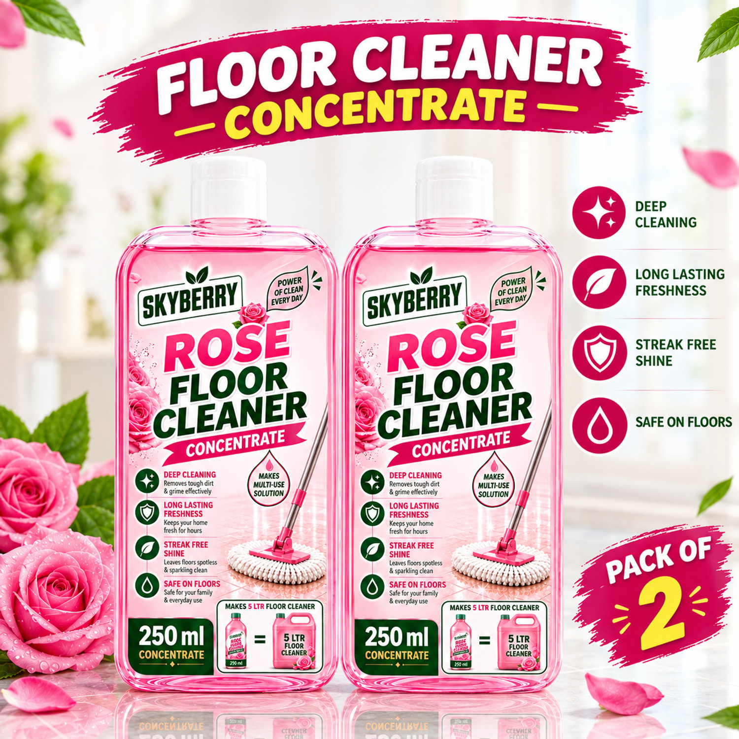 Image of skyberry Concentrated Floor Cleaner | Powerful Cleaning Liquid for Home & Office rose