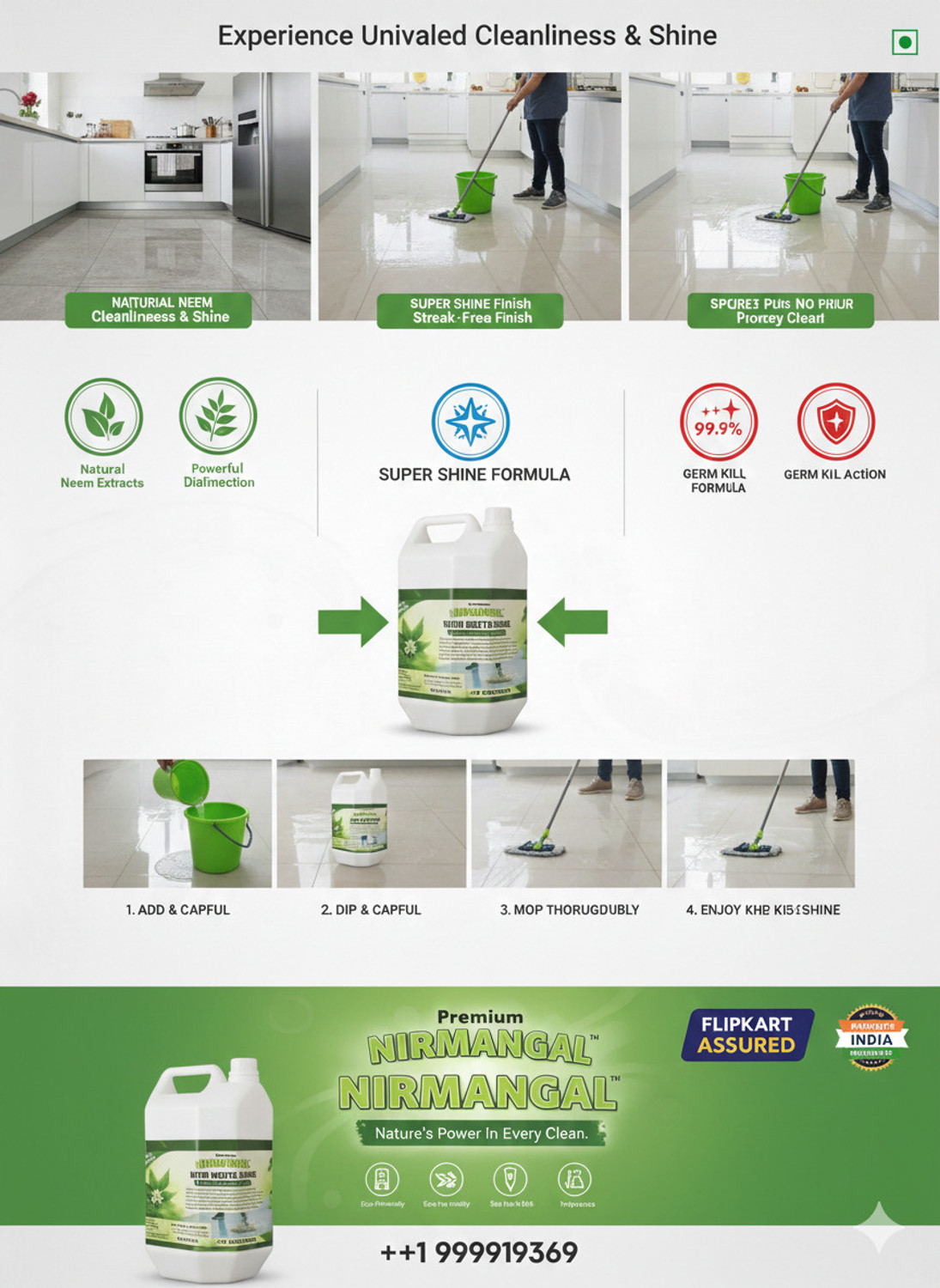 Image of Nirmangal Home Essentials Neem Floor and Bathroom Cleaner Phenyl Jasmine 5L(5000) ml natural Fragrance Neem