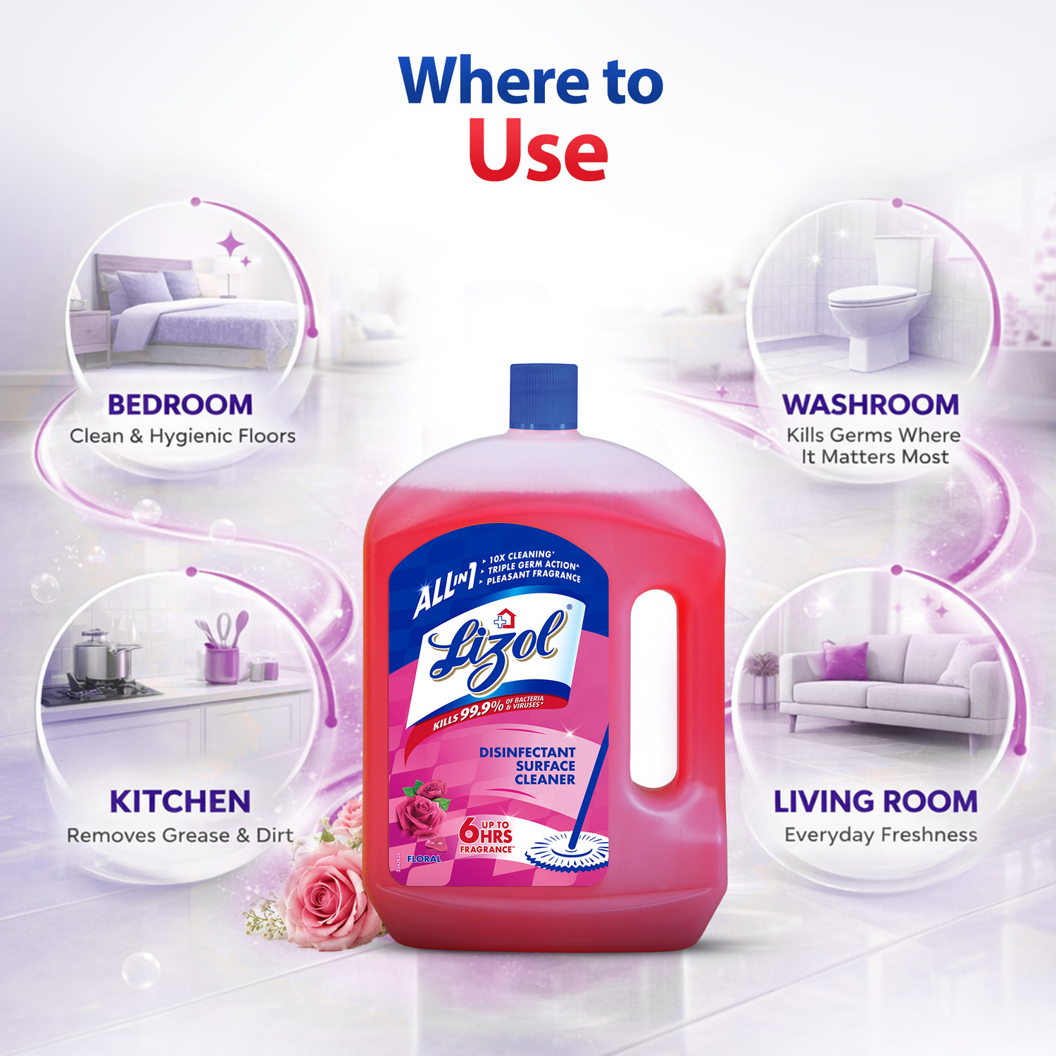 Image of Lizol Disinfectant Surface Cleaner - Floral (2 L)