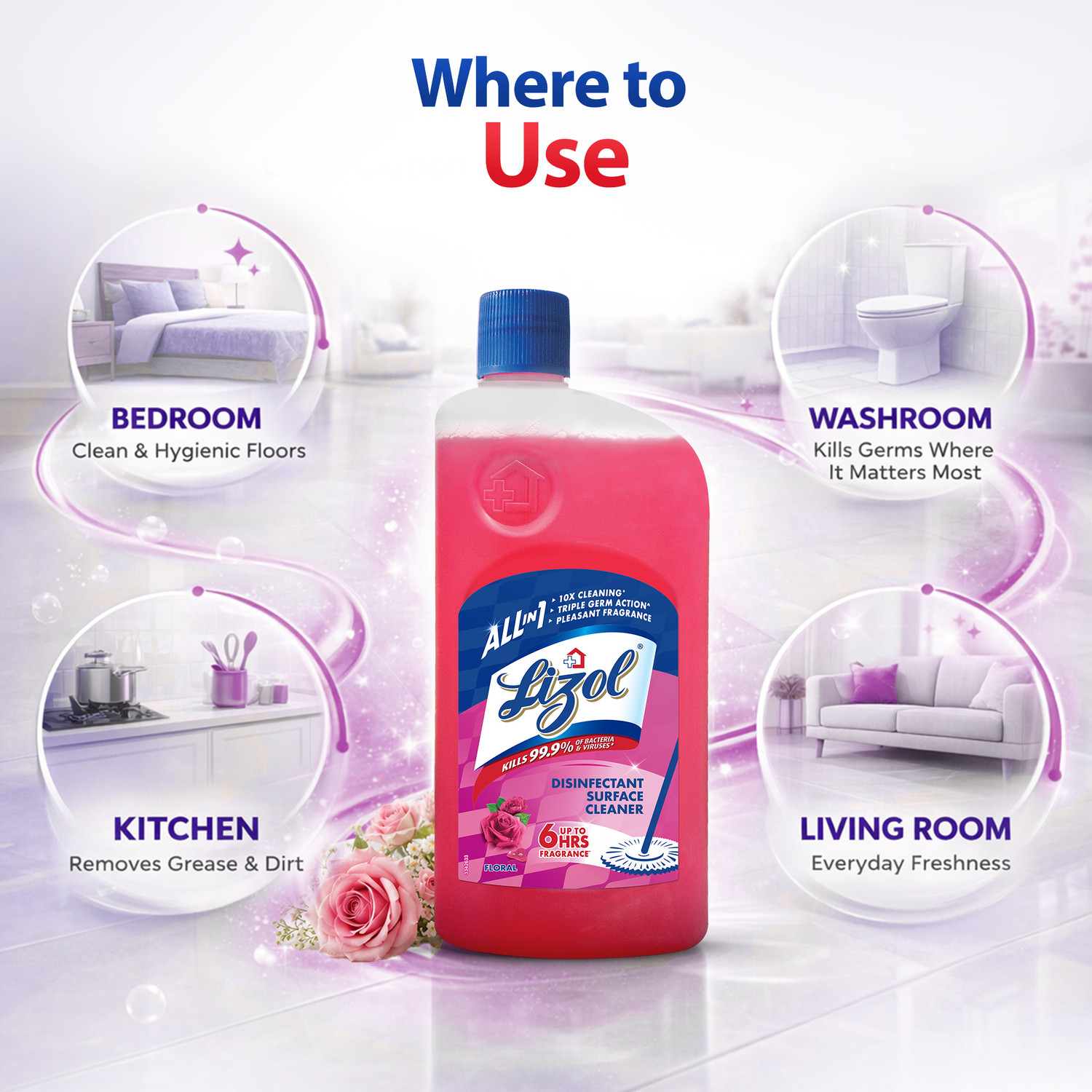 Image of Lizol Disinfectant Surface Cleaner - Floral (1 L)