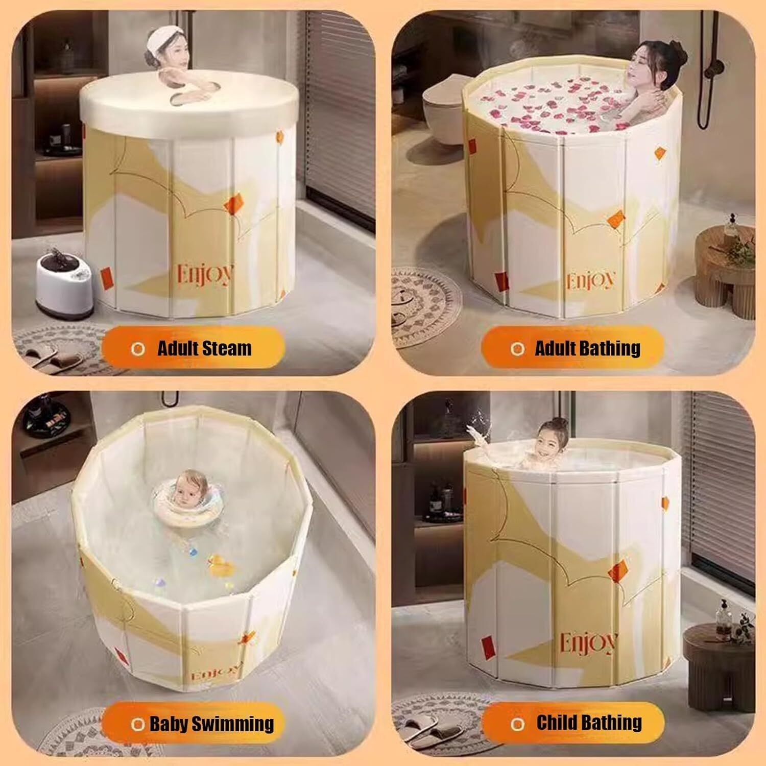 Image of crega Adult Folding Bathtub Portable Soaking Tub, Collapsible Family SPA
