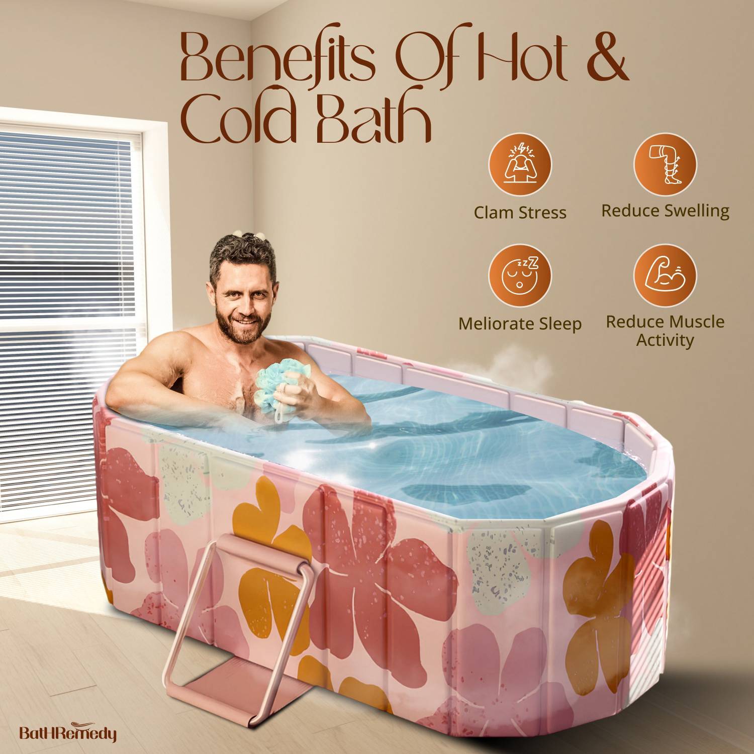 Foldable Adult Bathtub – Portable Ice Bath Tub, Spa Bath – Thickened Insulated Folding Design – For Home, Outdoor, Gym & Travel – White (70 X 65 Cm / 27.5 X 25.5 In)