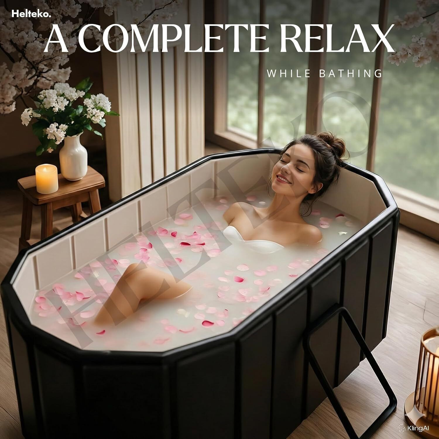 Image of Helteko Bath Tub for Adult for Bathroom Ice BathTub for Adults, Inflatable BathTub for Adults, Thickened Insulated Ice Bath Tub with Portable Foldable Design Free-standing Bathtub
