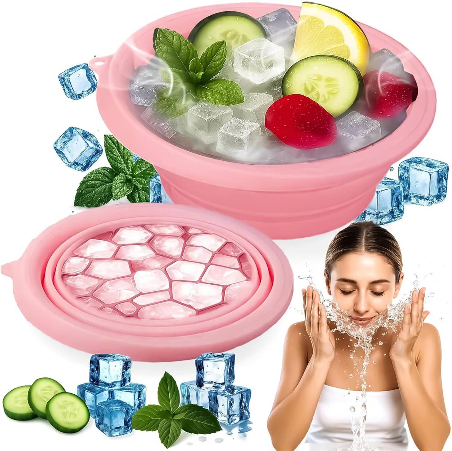 BatHRemedy Ice Face Bowl for Skin Care Foldable Ice Water Bowl for Facial Dip, Reusable Cooling Bowl for Spa, Cold Therapy Bath Bowl for Beauty, Portable Ice Facial Bowl for Daily Skincare (Pink) Free-standing Bathtub