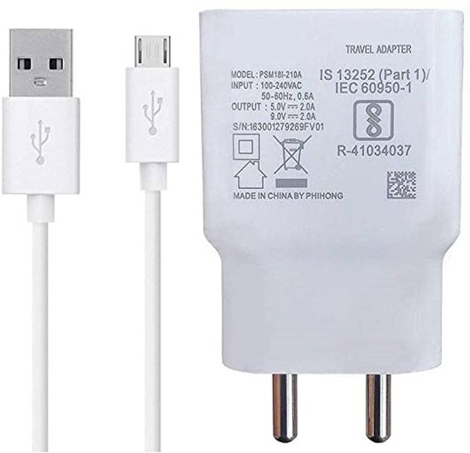 Kotsun 18 W Adaptive Charging 2 A Wall Charger for Mobile with Detachable Cable