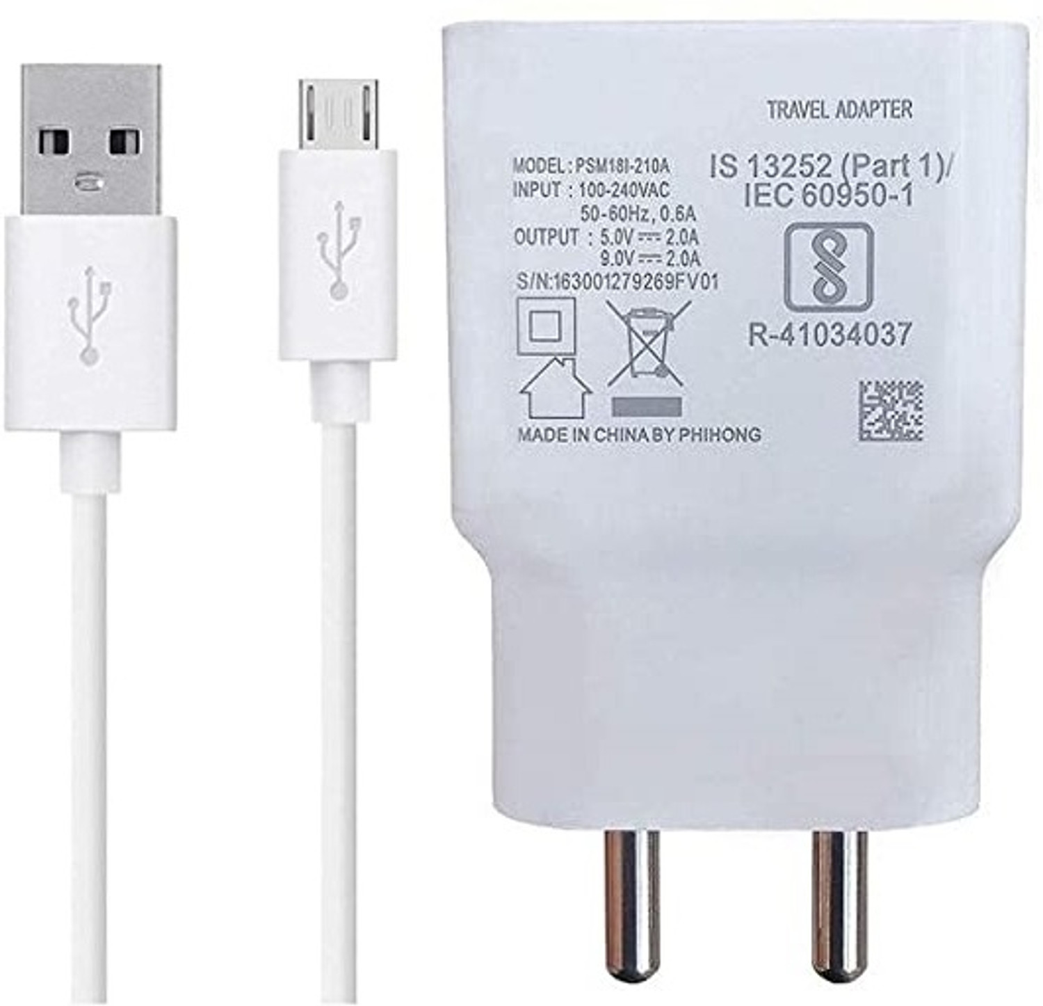 Image of Kotsun 18 W Adaptive Charging 2 A Wall Charger for Mobile with Detachable Cable