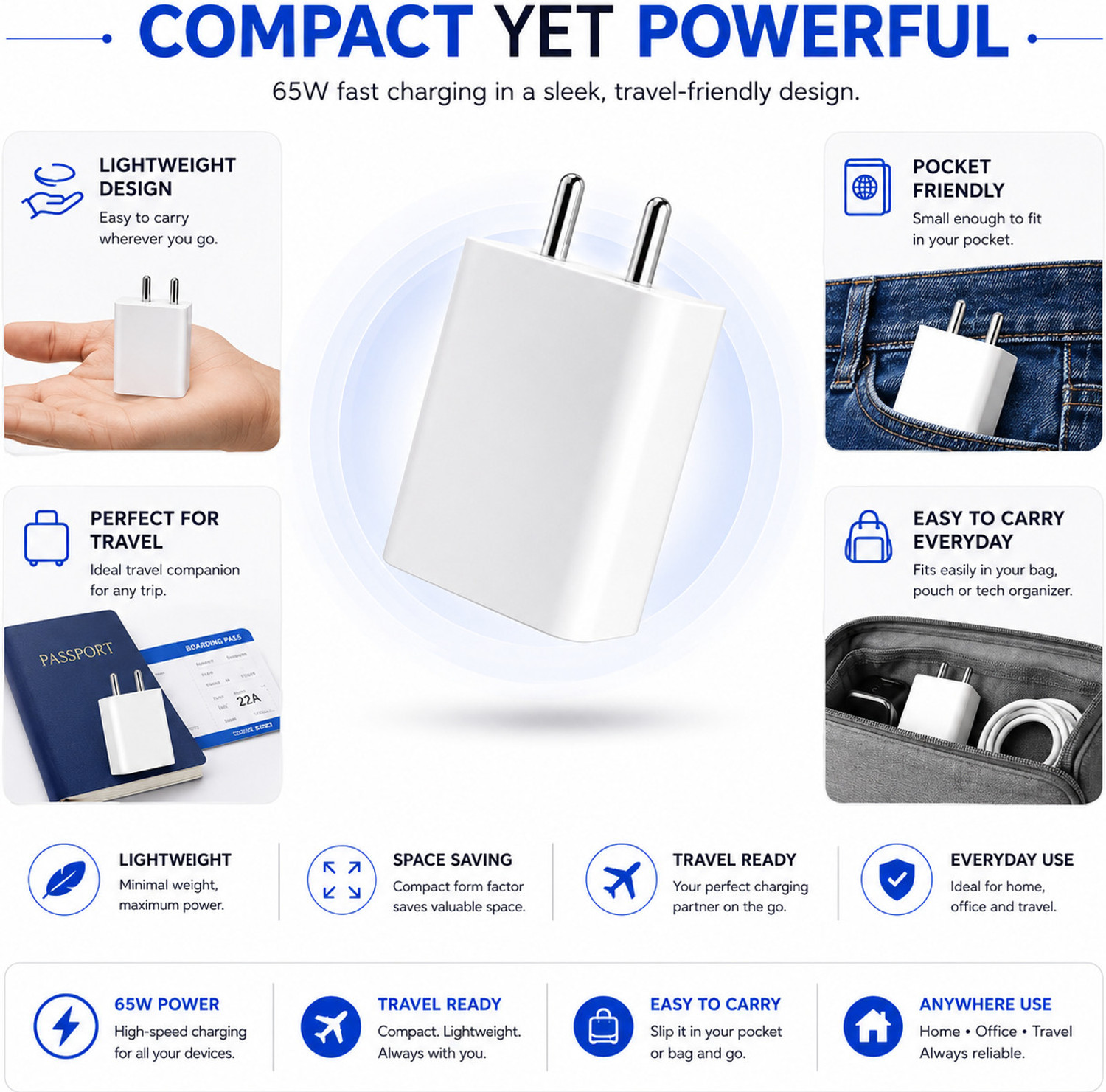 Image of Flipkart SmartBuy 65 W Supercharge 3 A Wall Charger for Mobile with Detachable Cable