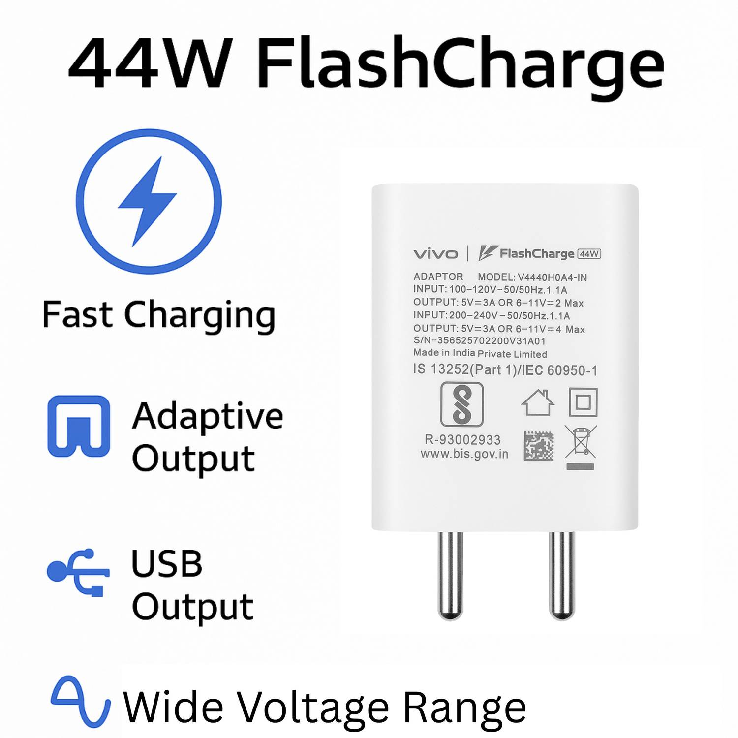 vivo 44W SuperVOOC 4A Wall Charger with Detachable Cable - Image 2