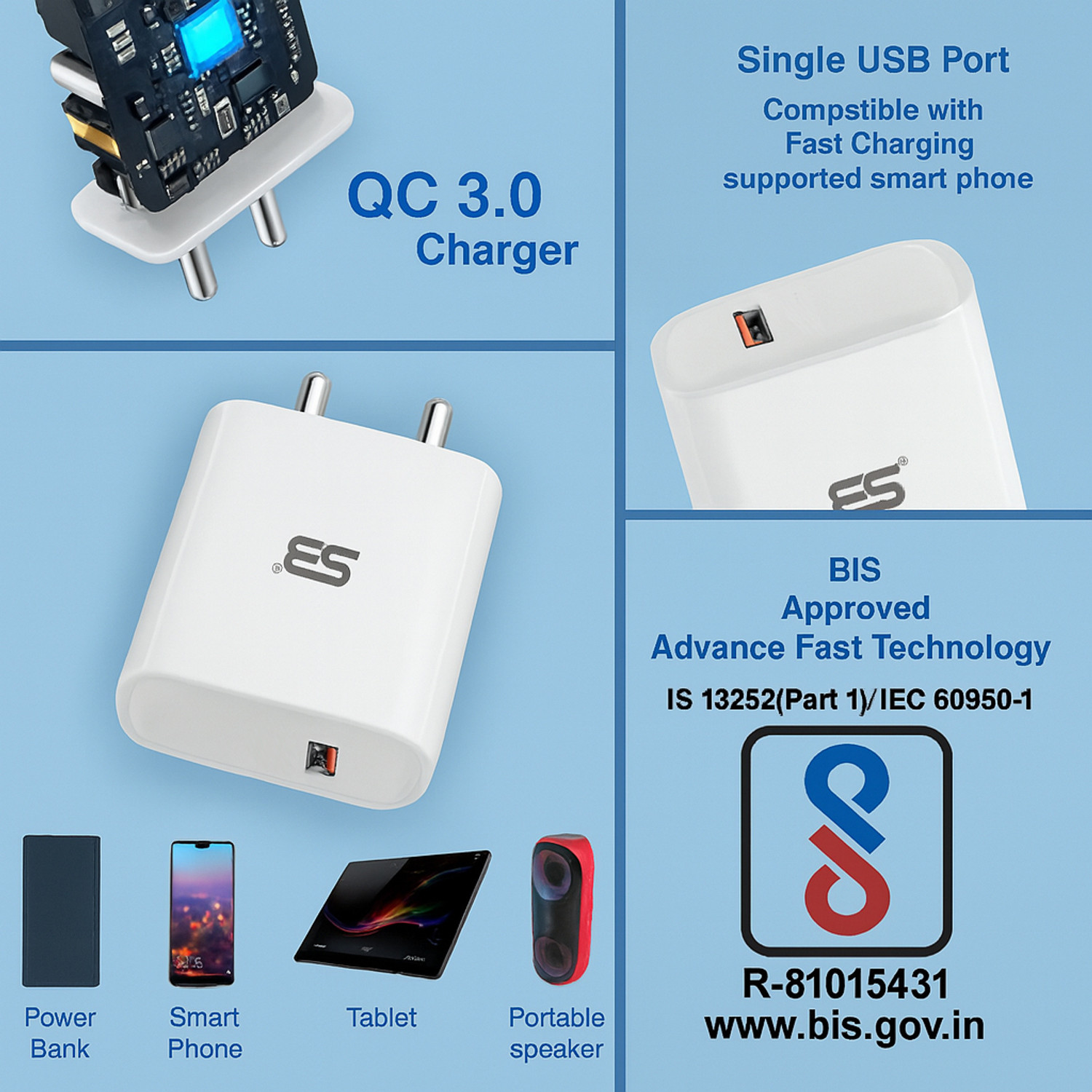 Image of SB 18 W 3.4 A Wall Charger for Mobile with Detachable Cable