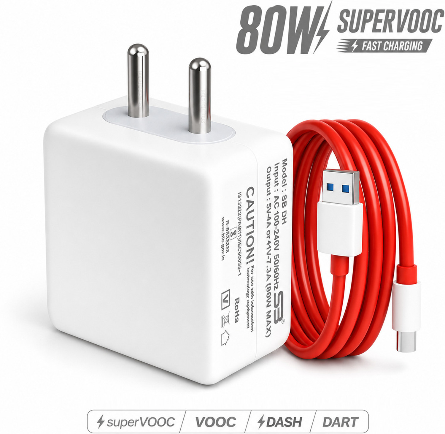 Image of shopbucket 80 W SuperVOOC 7.3 A Wall Charger for Mobile with Detachable Cable