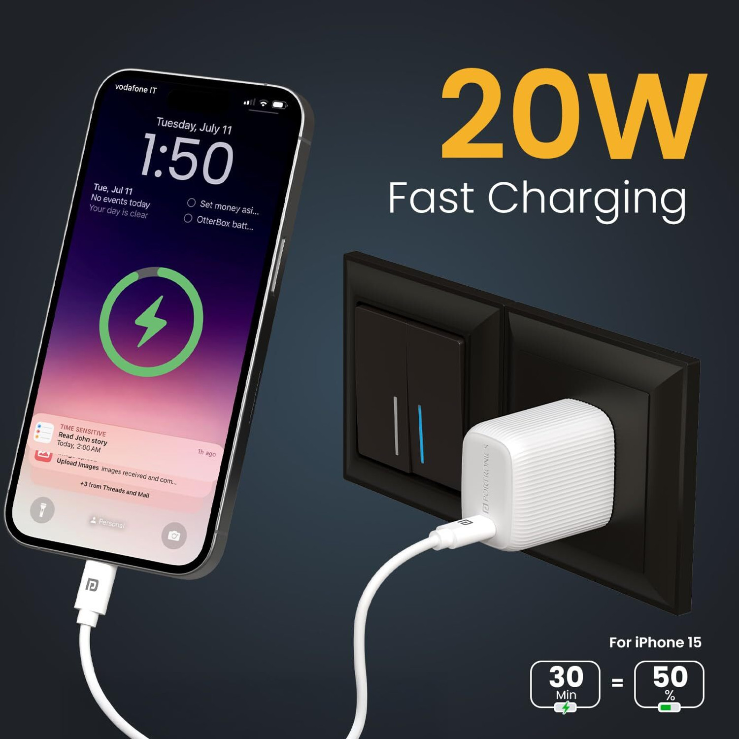 Image of Portronics 20 W PPS 3 A Wall Charger for Mobile