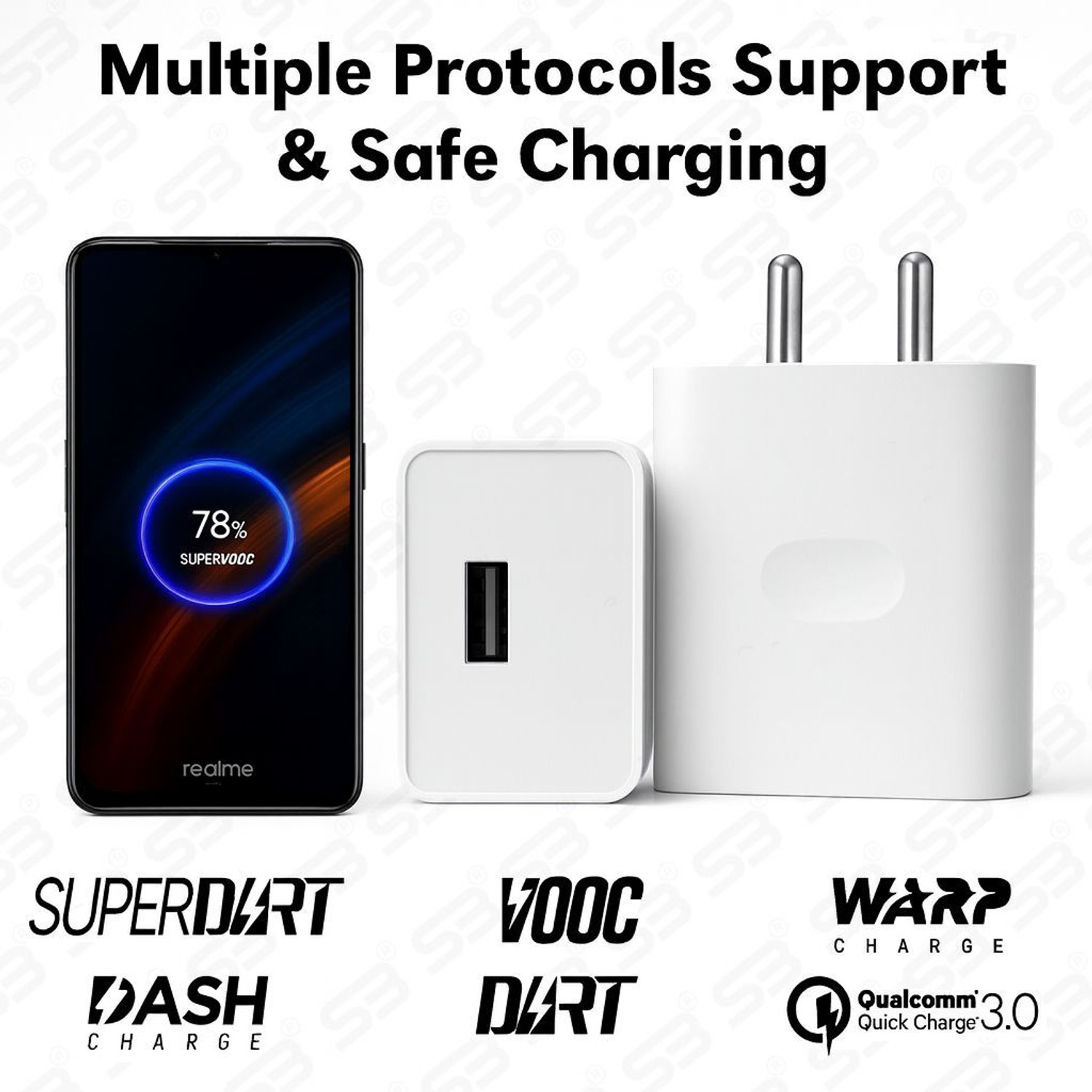 Image of SB 80 W SuperVOOC 7.3 A Wall Charger for Mobile with Detachable Cable