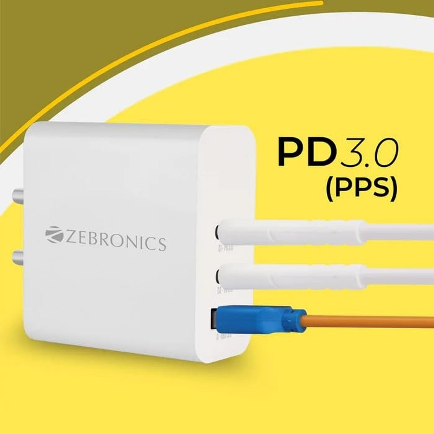 Image of ZEBRONICS 160 W Power GaN 3.25 A 3 Port Mobile Charger