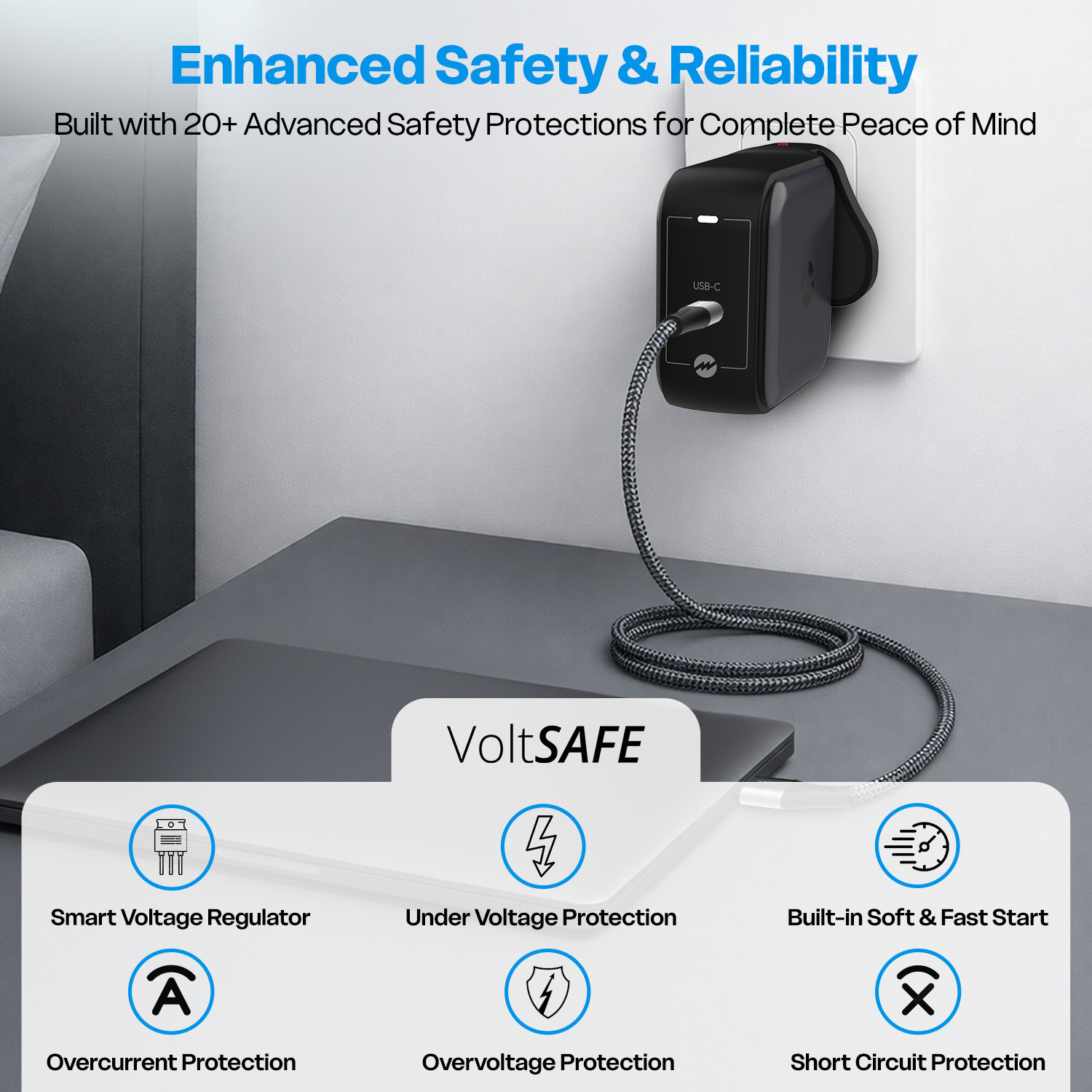 Image of AMKETTE 67 W GaN 3.25 A Wall Charger for Mobile with Detachable Cable