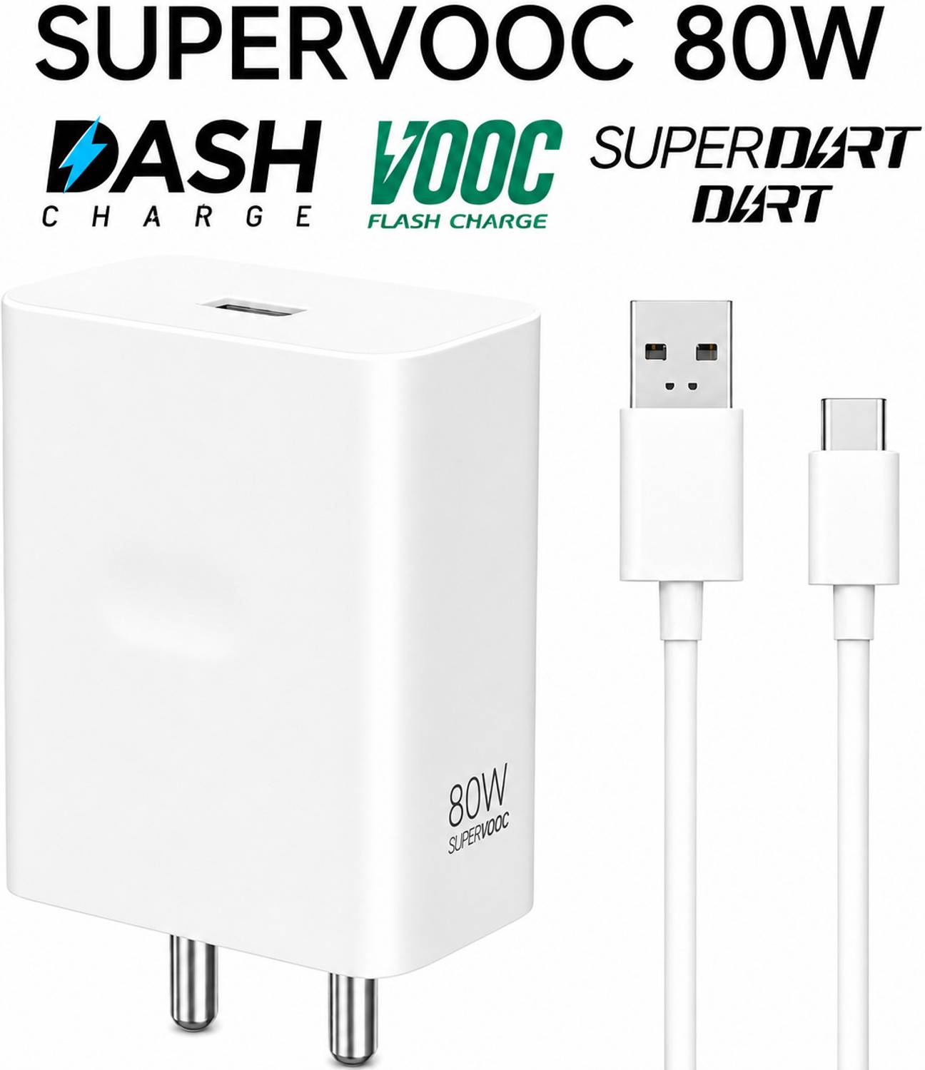 brandarf 80 W SuperVOOC 6 A Wall Charger for Mobile with Detachable Cable