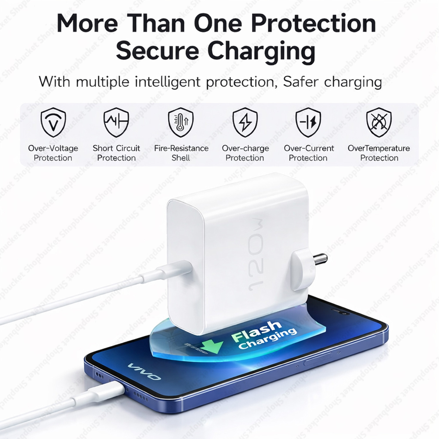 Image of SB 120 W Quick Charge 6 A Wall Charger for Mobile with Detachable Cable