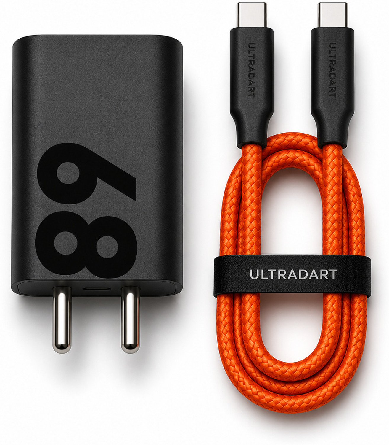 Image of ULTRADART 68 W Adaptive Fast Charging 4 A Wall Charger for Mobile with Detachable Cable (Black, Orange)