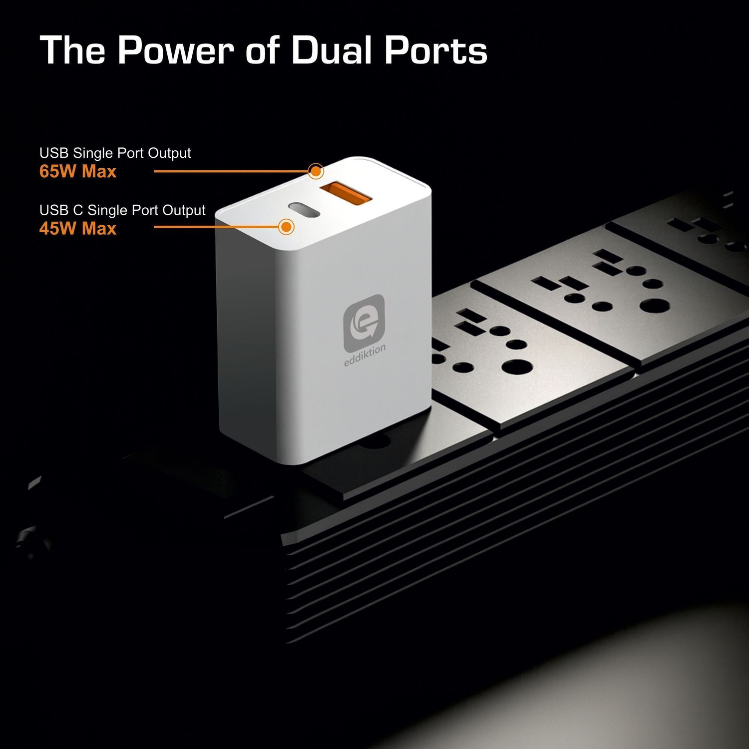 Image of eddiktion 65 W SuperVOOC 2.4 A Dual Port Mobile Charger with Detachable Cable