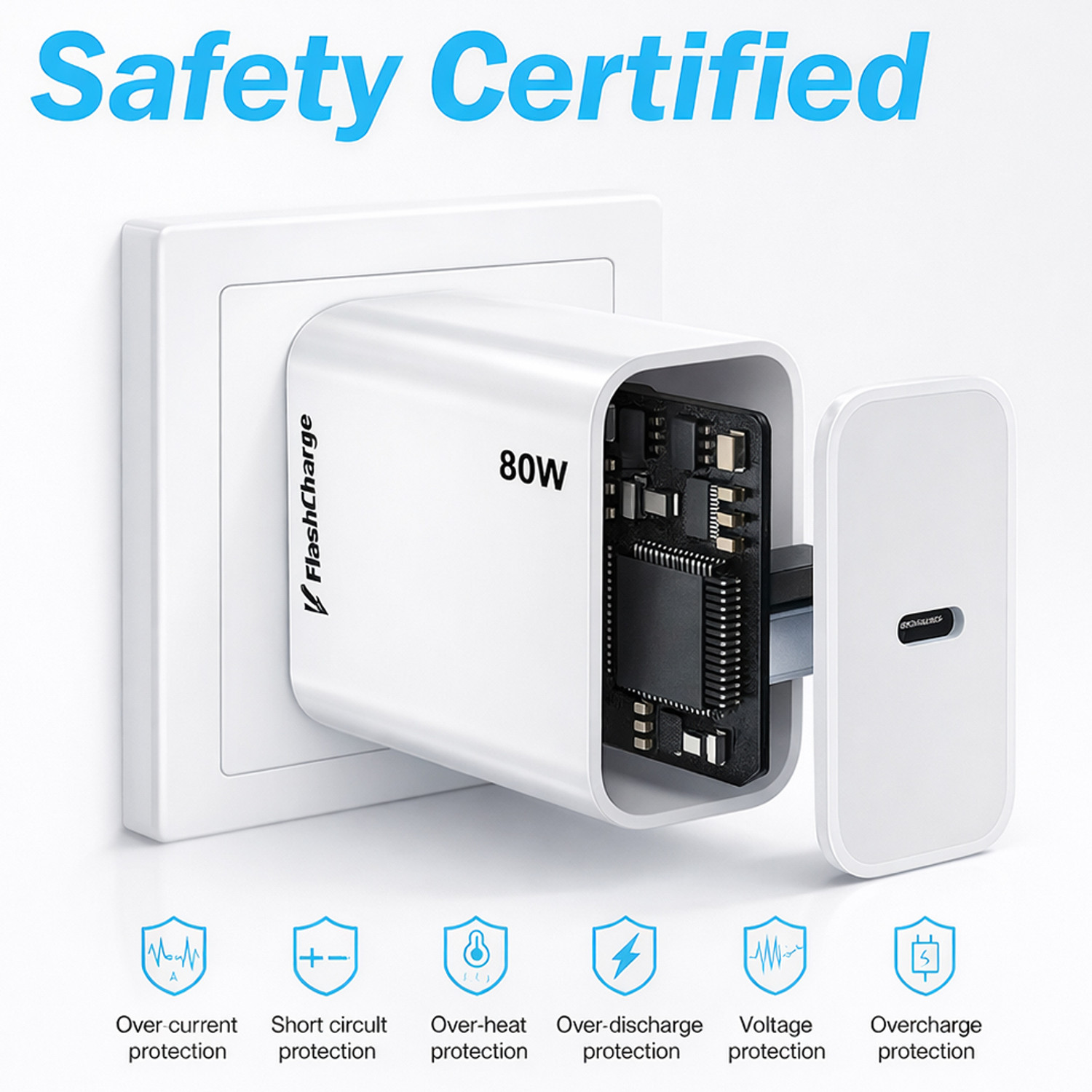 Image of RVAT 80 W Quick Charge 7.3 A Wall Charger for Mobile with Detachable Cable