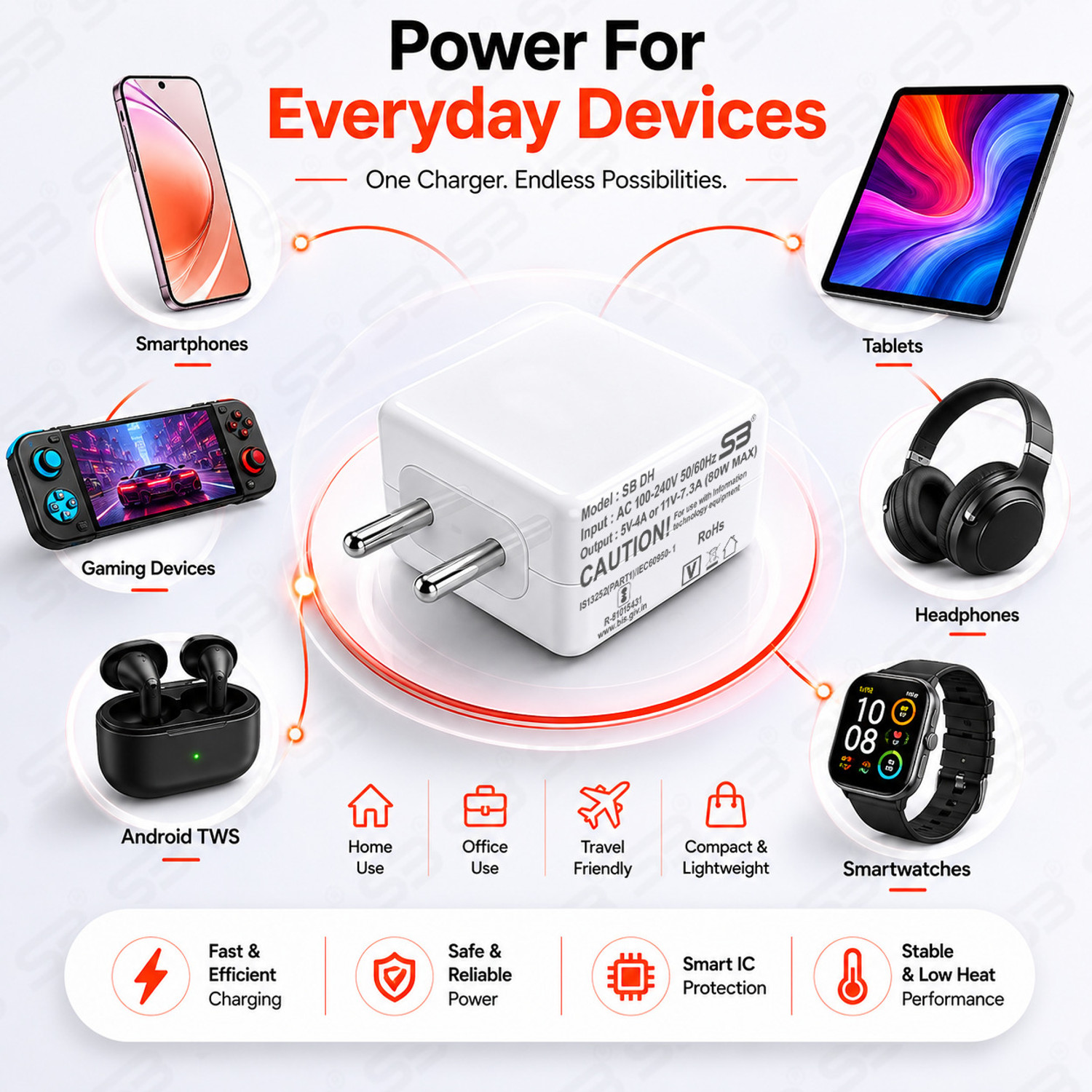 Image of shopbucket 80 W SuperVOOC 7.3 A Wall Charger for Mobile with Detachable Cable
