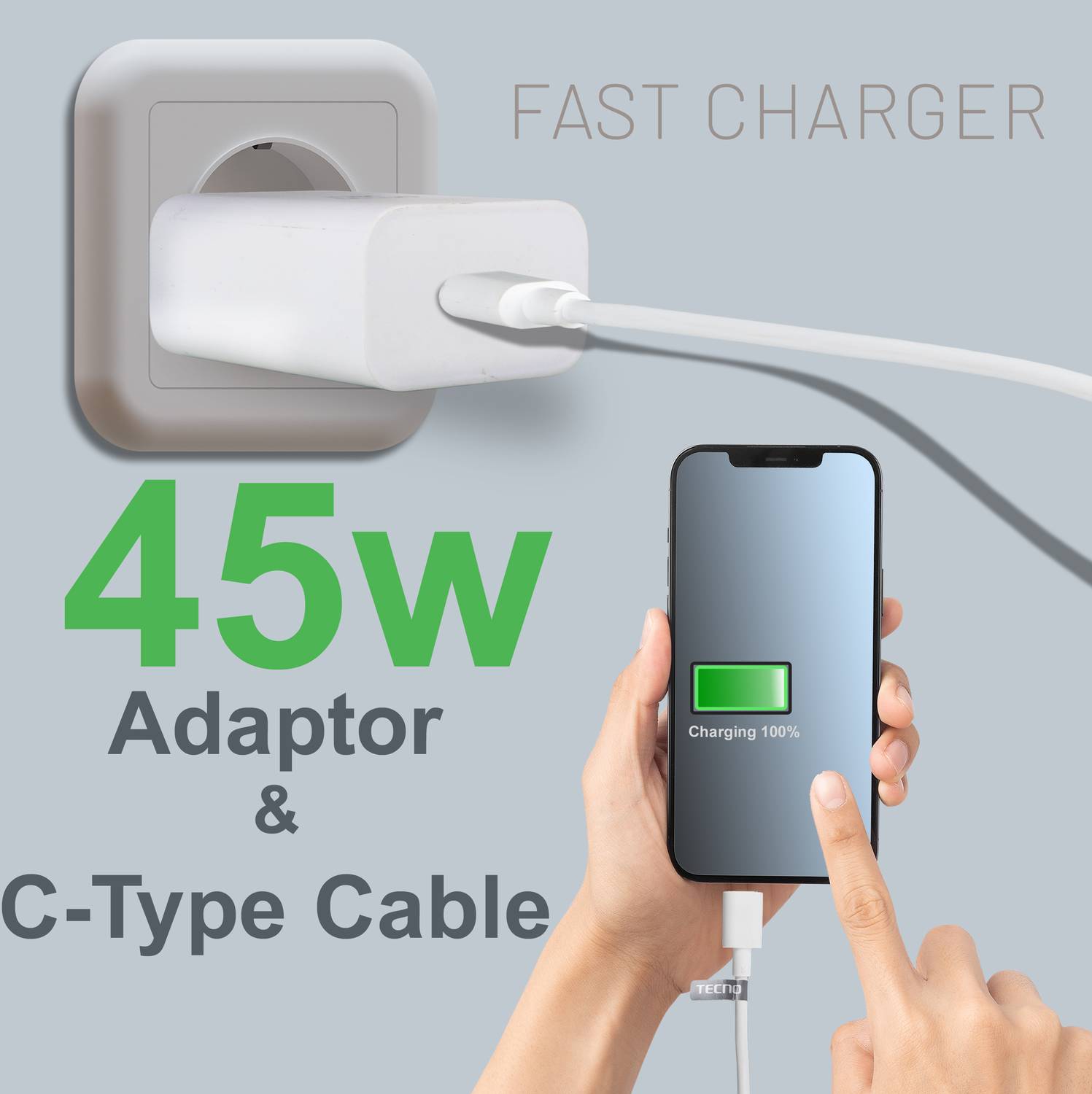 Tecno 45W Supercharge 4.4A Wall Charger White - Image 2