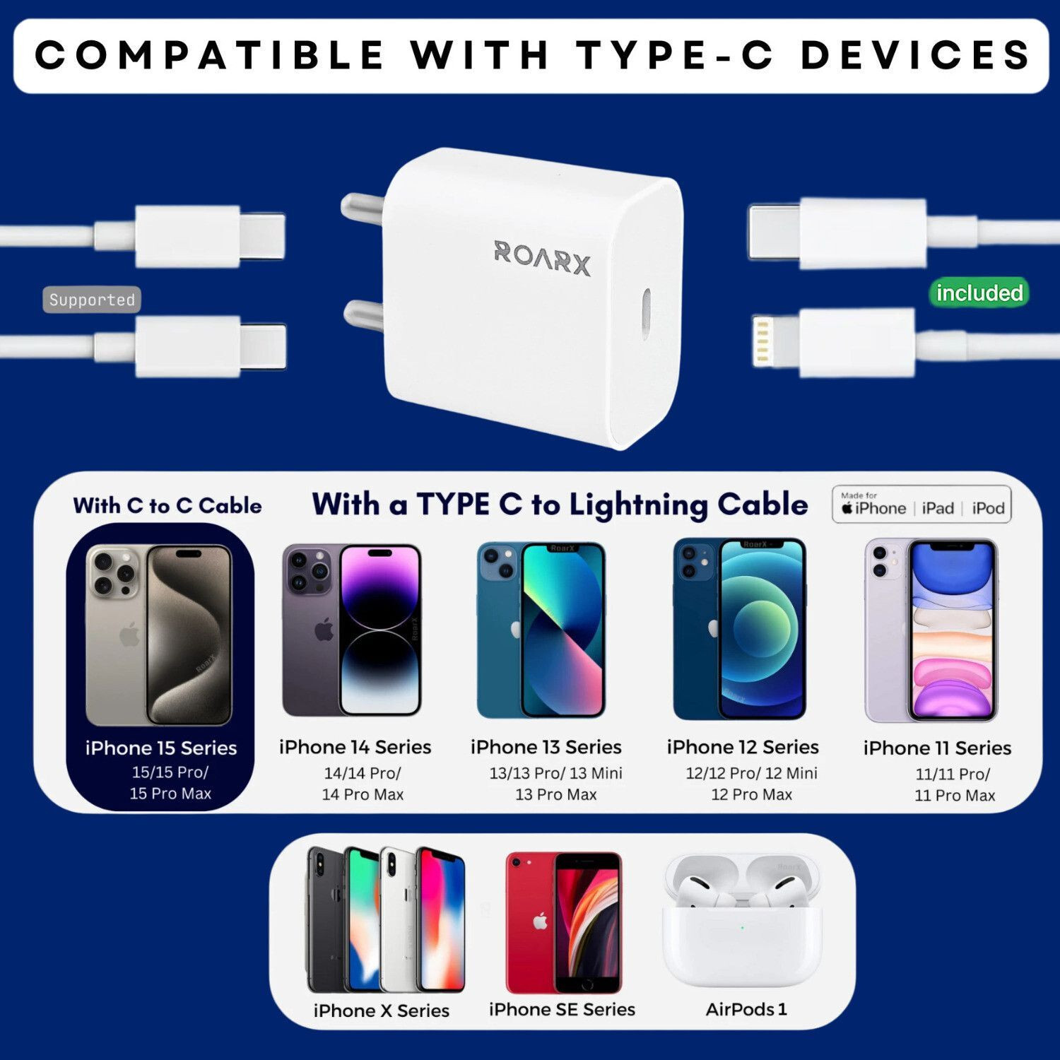 Image of RoarX 25 W Quick Charge 3.1 A Wall Charger for Mobile with Detachable Cable