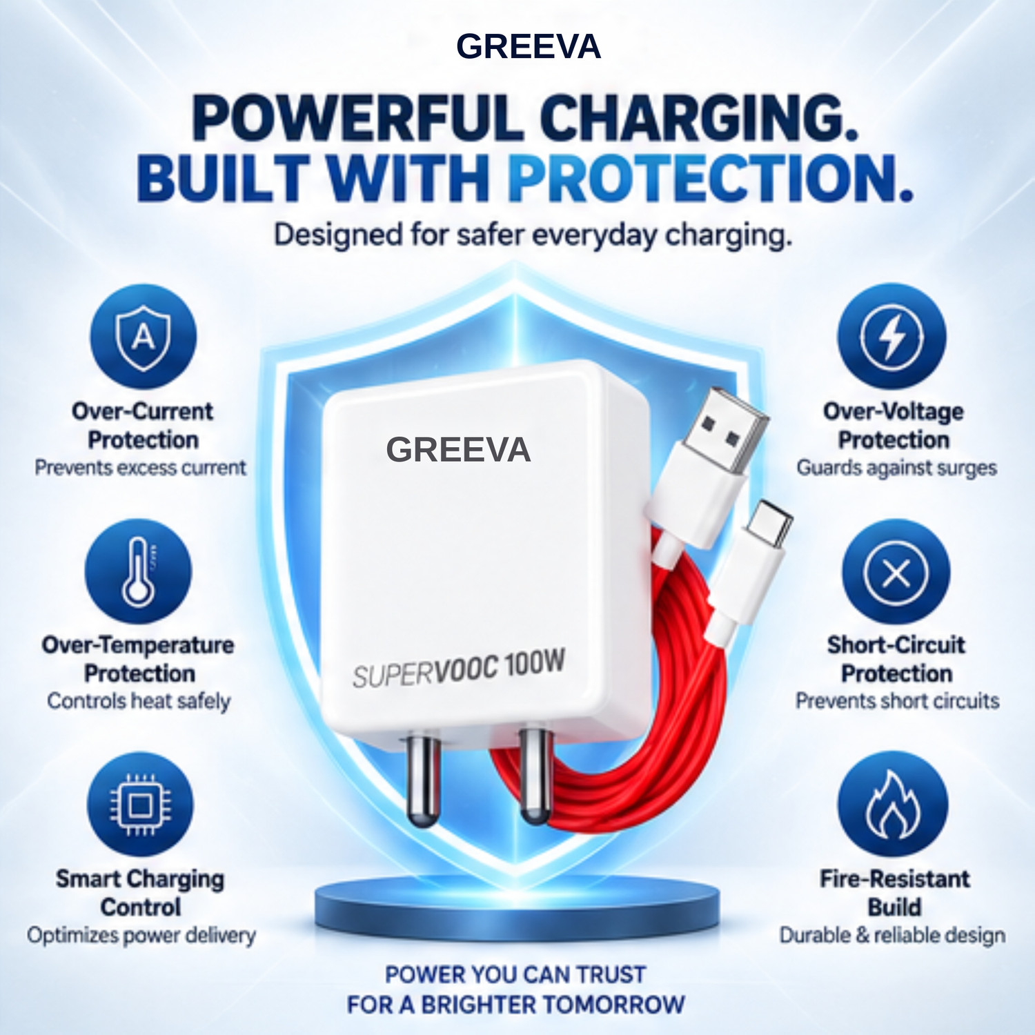 Image of Greeva 100 W SuperVOOC 6 A Wall Charger for Mobile