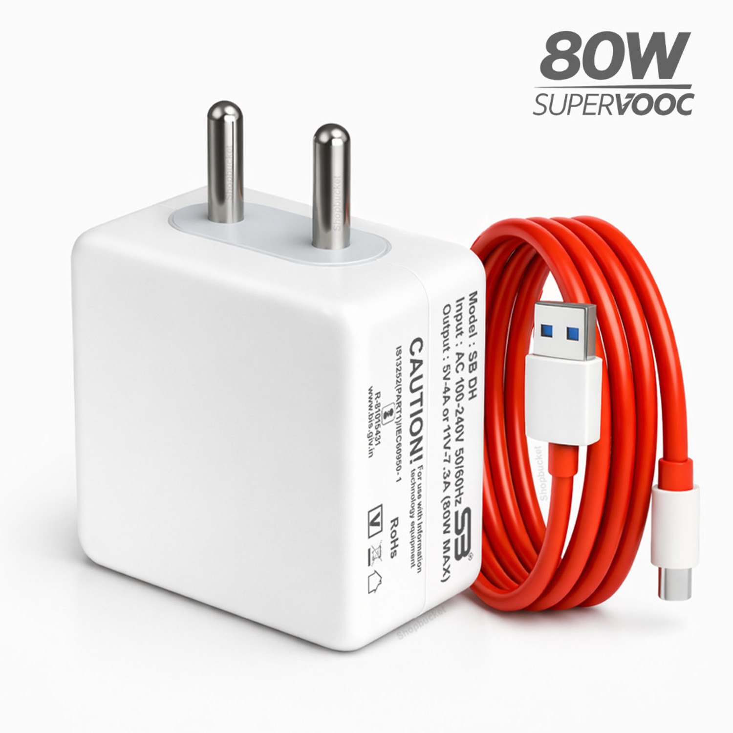 Image of SB 80 W SuperVOOC 7.3 A Wall Charger for Mobile with Detachable Cable