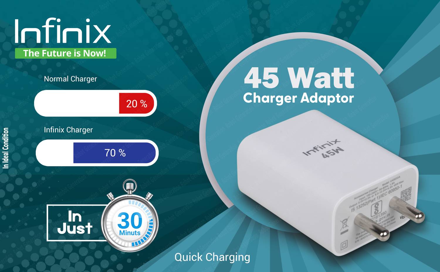 Infinix 45W Supercharge 4.4A Wall Charger White - Image 1