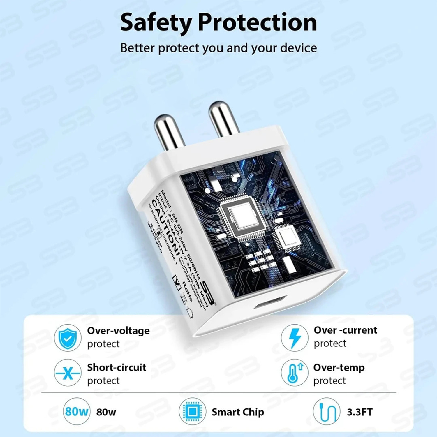 Image of SB 80 W SuperVOOC 7.3 A Wall Charger for Mobile with Detachable Cable
