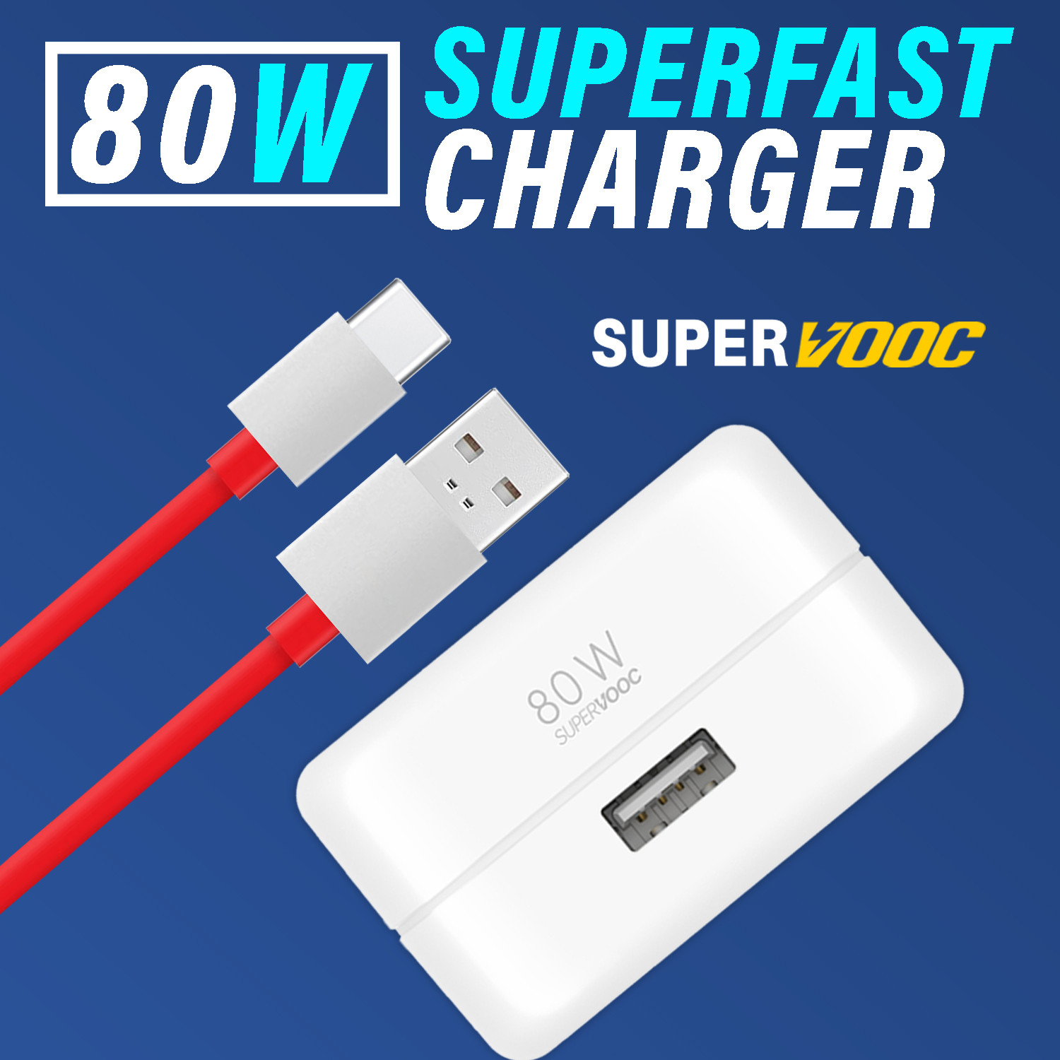 Image of SUFO 80 W SuperVOOC 7.3 A Wall Charger for Mobile with Detachable Cable