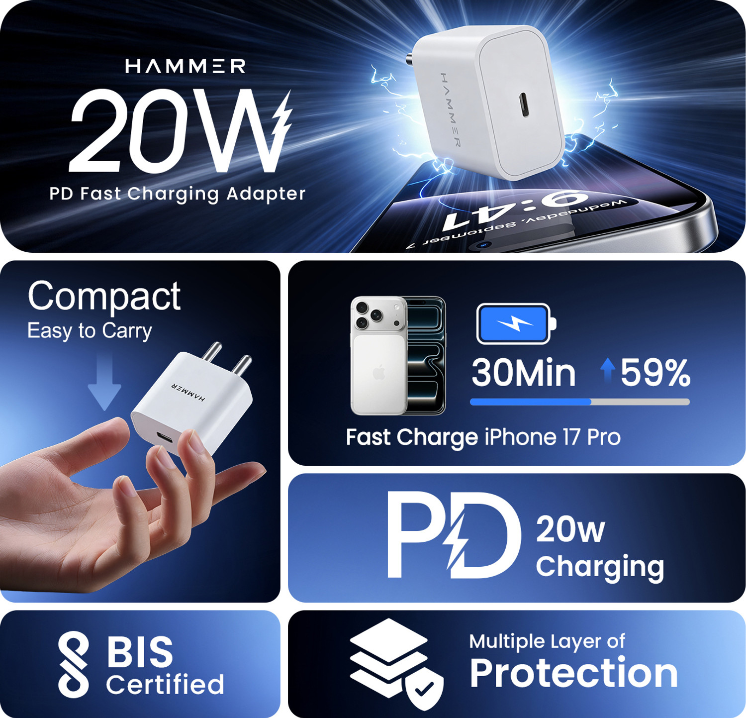 Image of Hammer 20 W 2.1 A Wall Charger for Mobile