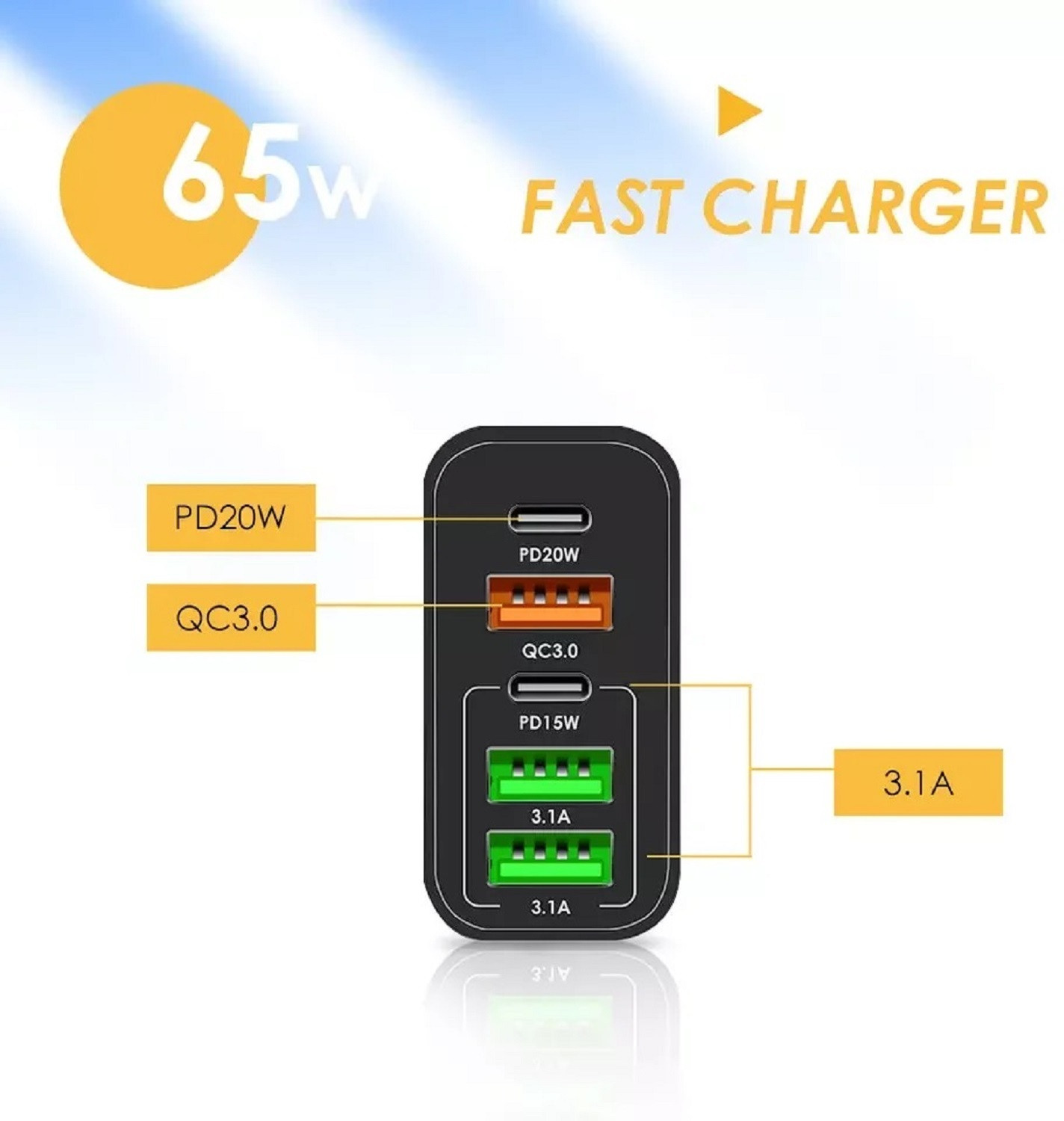 Image of Life Like 65 W Qualcomm 3.0 5.4 A Wall Charger for Mobile with Detachable Cable