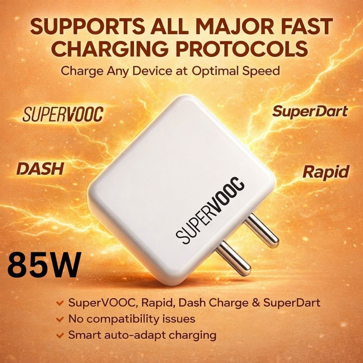 Image of MegVolt 85 W VOOC 6 A Wall Charger for Mobile with Detachable Cable