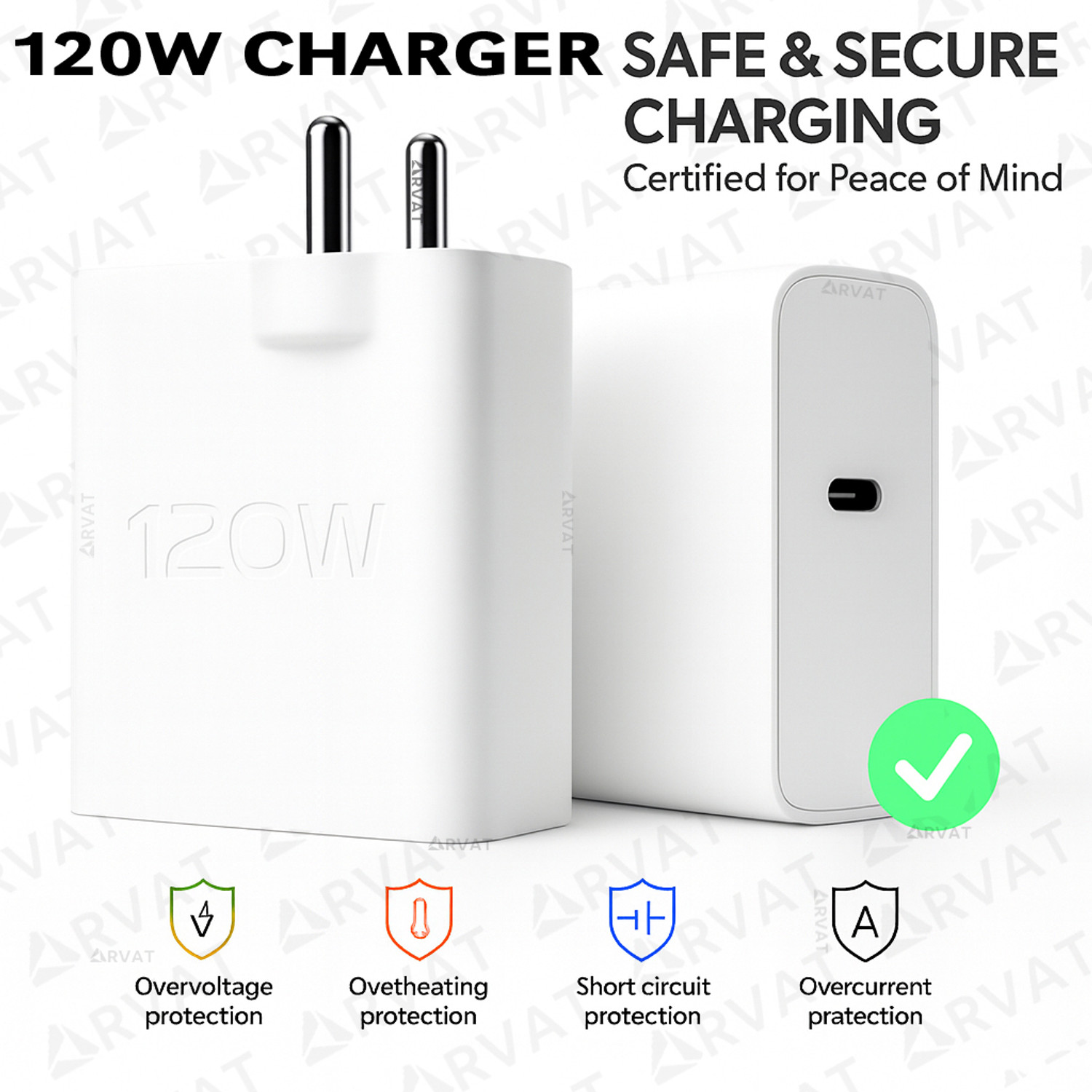 Image of RVAT 120 W Quick Charge 6 A Wall Charger for Mobile (White)