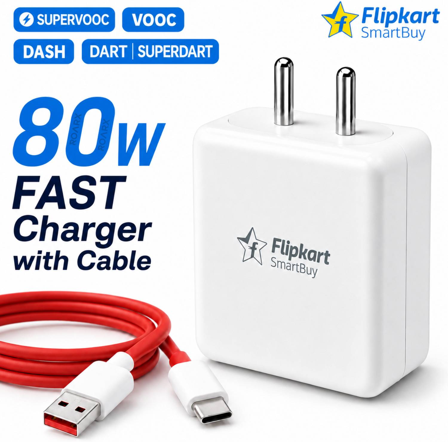 Flipkart SmartBuy 80 W SuperVOOC 7.3 A Wall Charger for Mobile with Detachable Cable